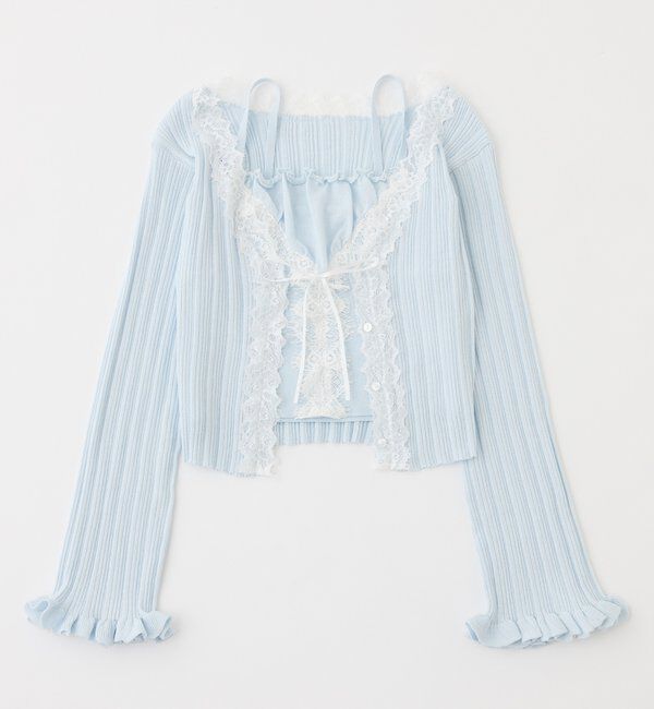  「レース付きリブカーディガン」|ニット・セーター|