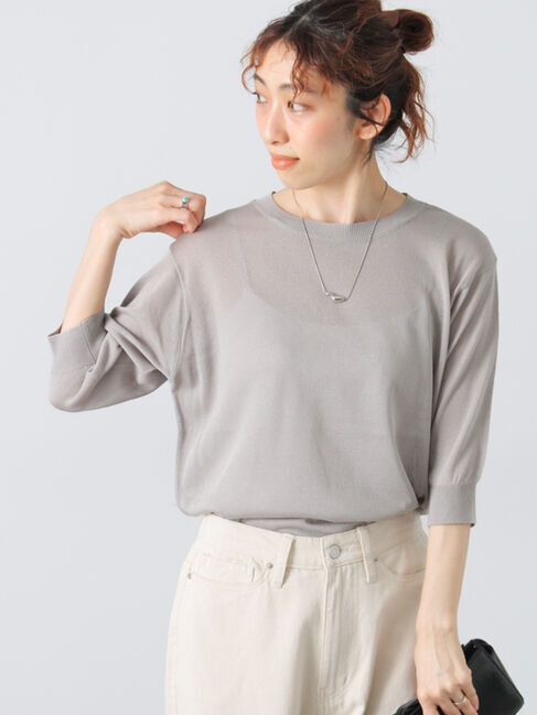 Lugnoncure「【接触冷感】クルーネックハーフスリーブニット」|ニット・セーター|グレー