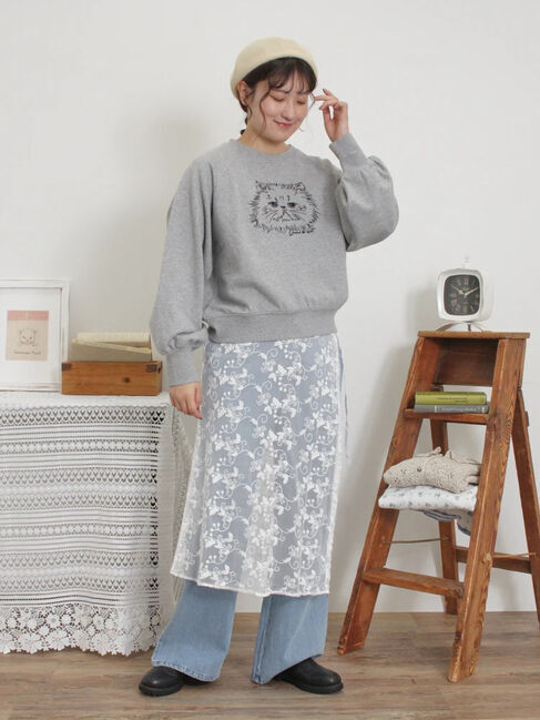 Samansa Mos2「【M/Lサイズ】レーススカートセットデニムパンツ」|その他|サックスブルー