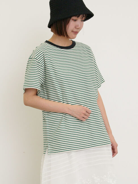 Samansa Mos2「カス残しマルチボーダーTシャツ」|Tシャツ・カットソー|グリーン