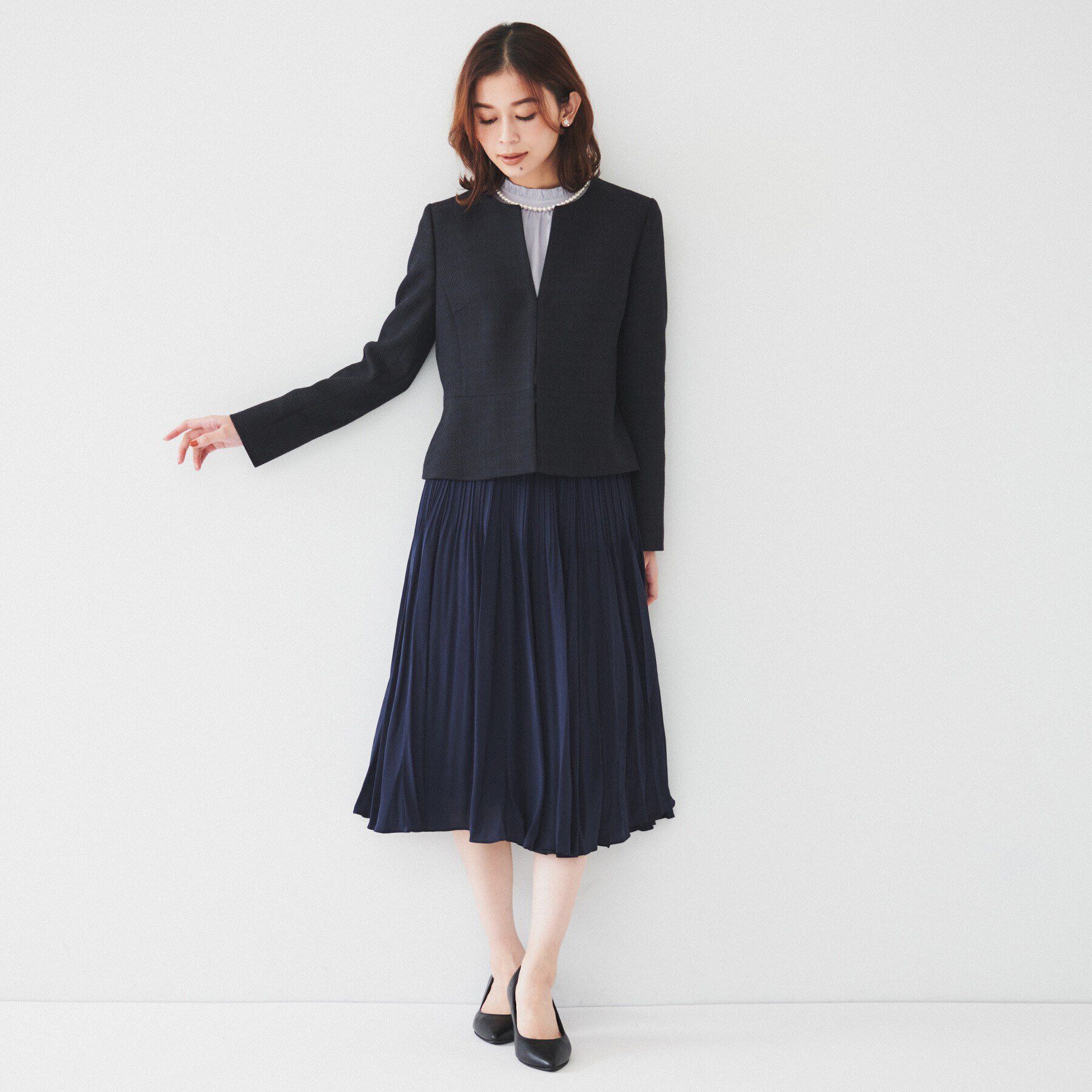 UNTITLED「【通勤】ツイード ペプラムジャケット」|ノーカラージャケット|