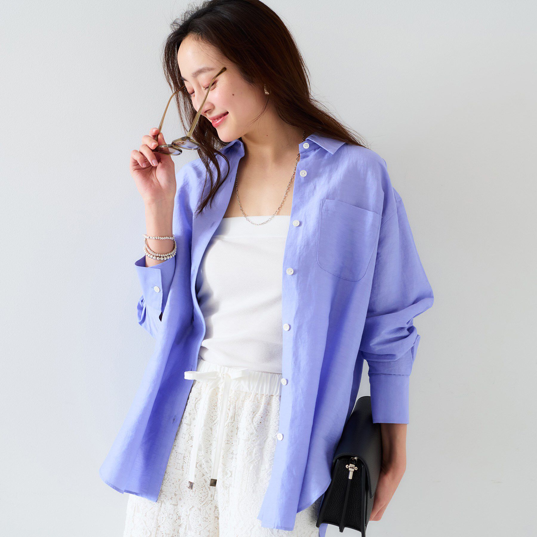 UNTITLED「【セットアップ可能/手洗い可】リネン混 ベーシックシャツ」|シャツ・ブラウス|ブルー(092)