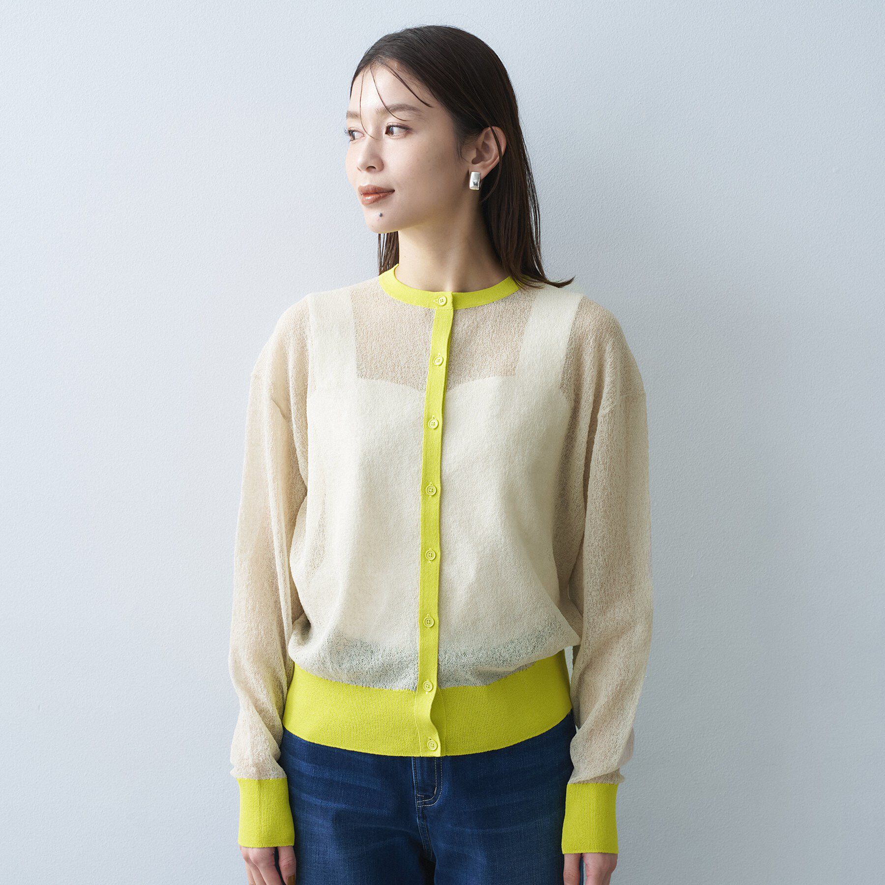 UNTITLED「シアーニットカーディガン」|カーディガン|