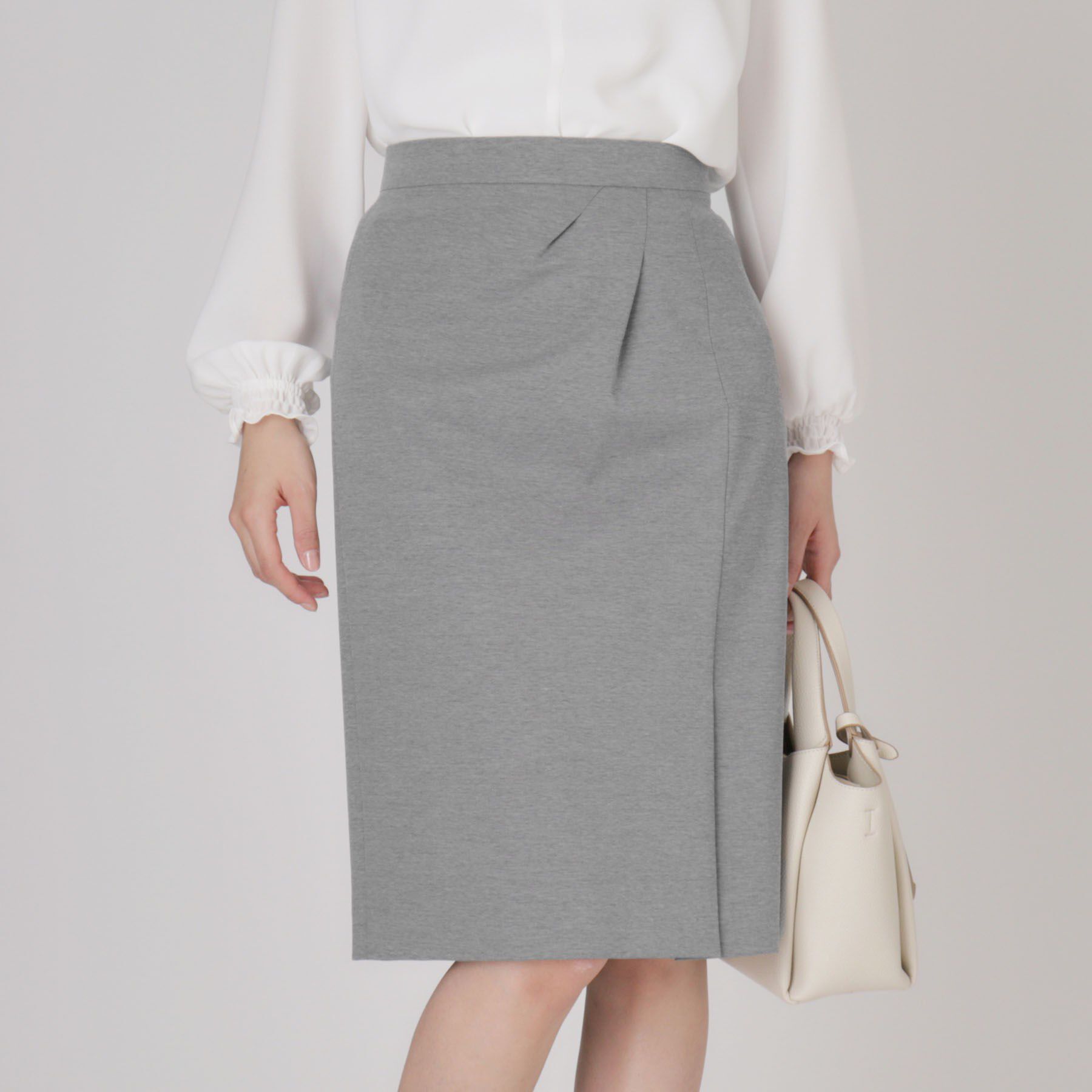 COUP DE CHANCE「【洗える／日本製／ジャージ素材】ラップ風タイトスカート」|スカート|グレー(912)