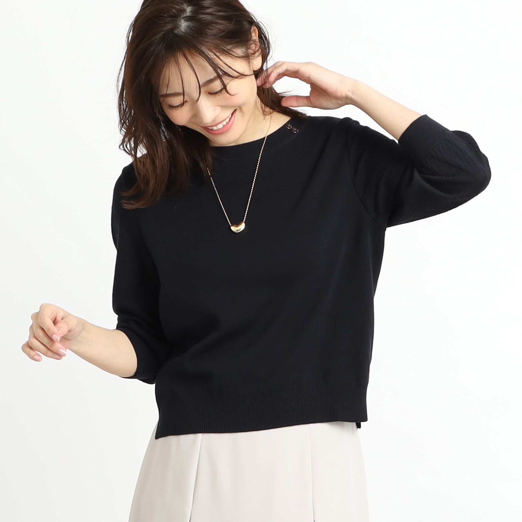 Reflect「【WEB先行カラーあり／洗える】パフスリーブニット」|ニット・セーター|ネイビー(094)