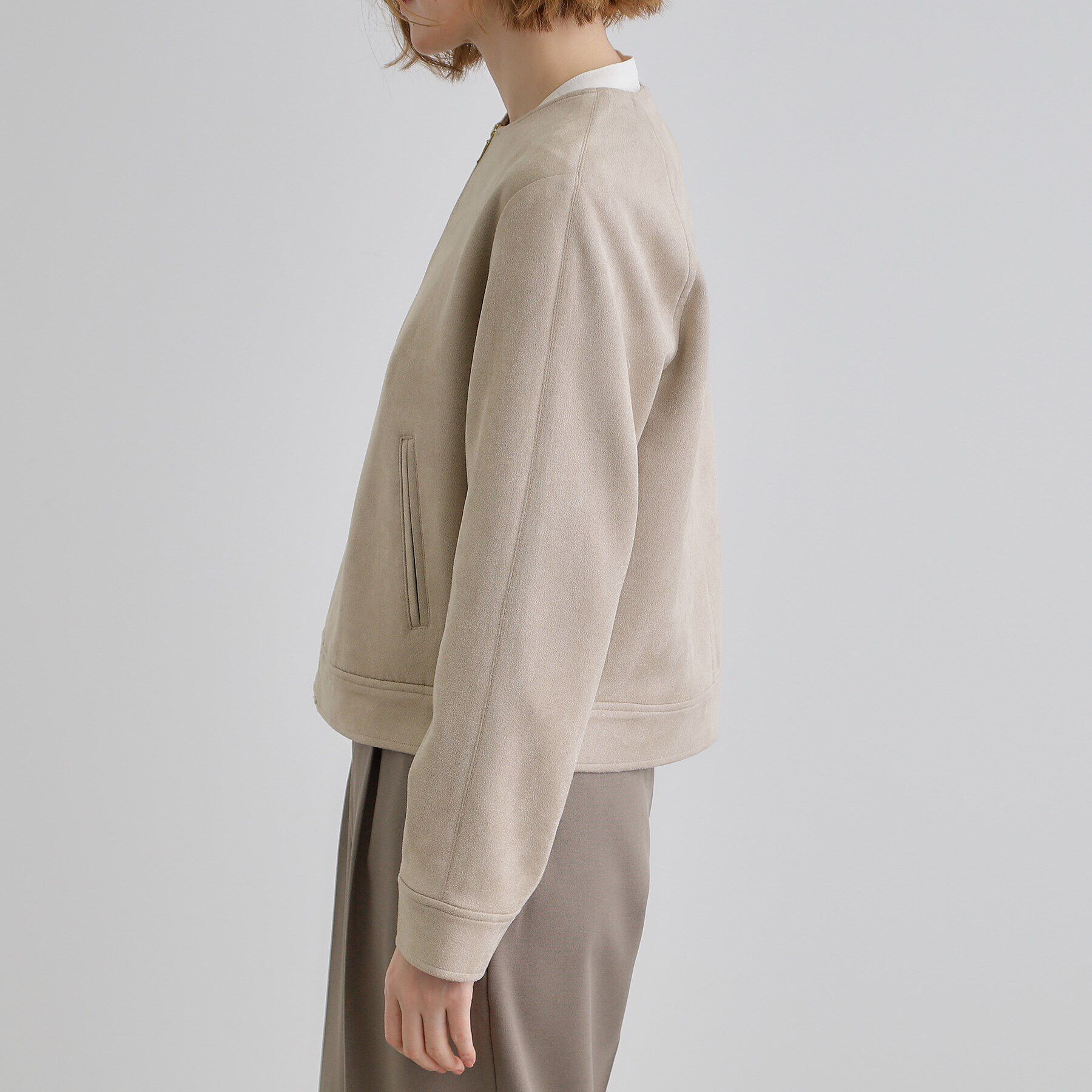 grove「スエードライクノーカラージャケット」|ブルゾン・スタジャン|