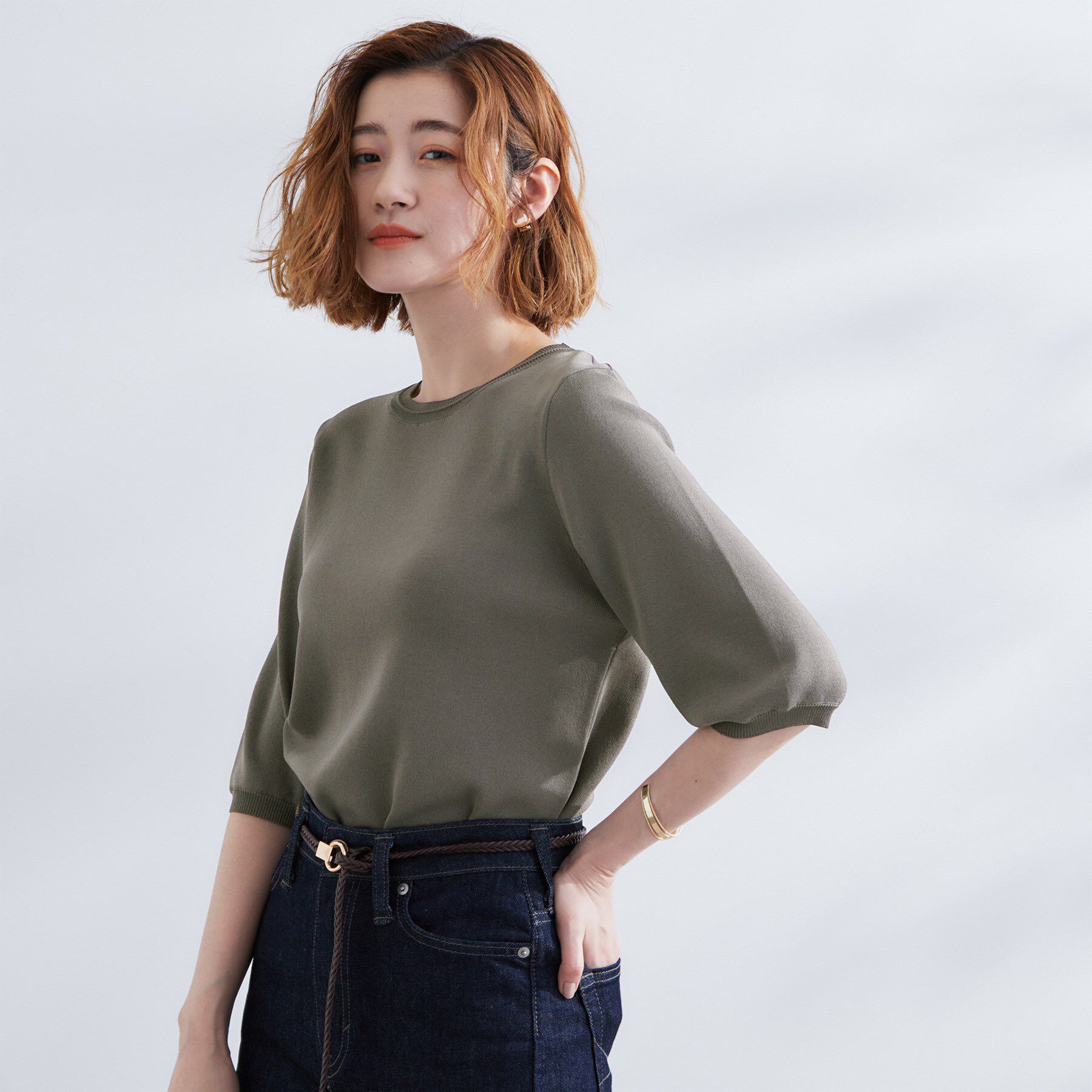 grove「ひんやり多機能・やわらかドライタッチ五分袖プルオーバー」|ニット・セーター|