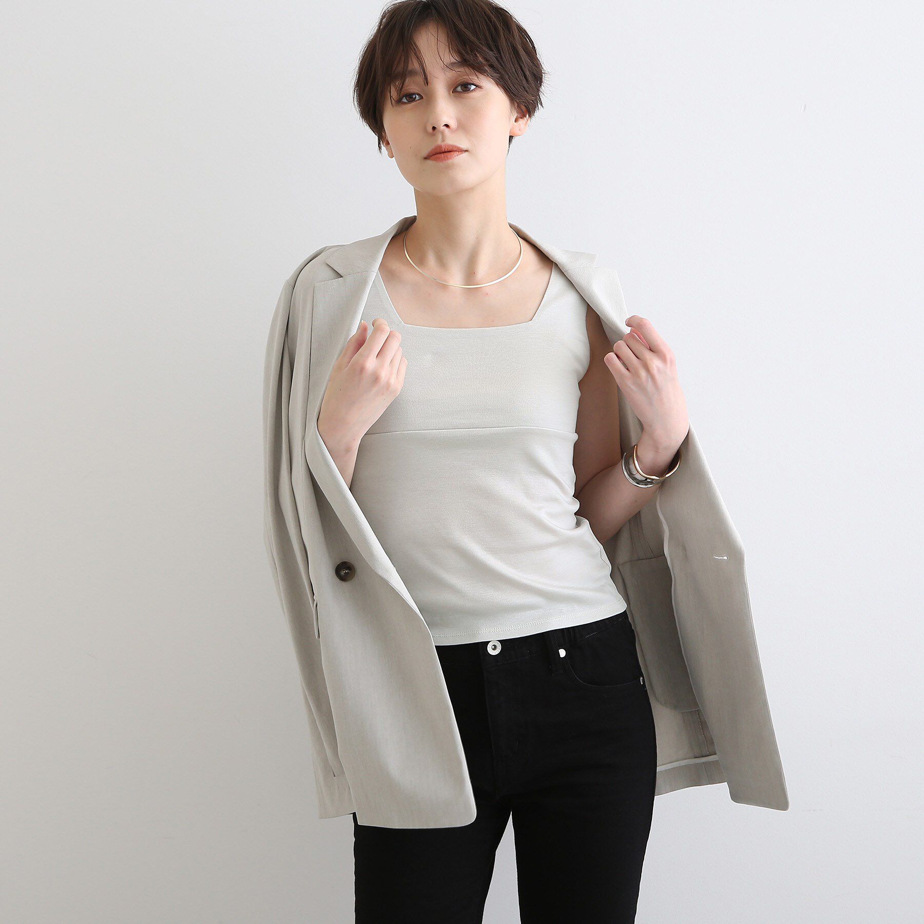 INDIVI「【日本製】ビスチェインナータンクトップ」|キャミソール|ライトグレー(011