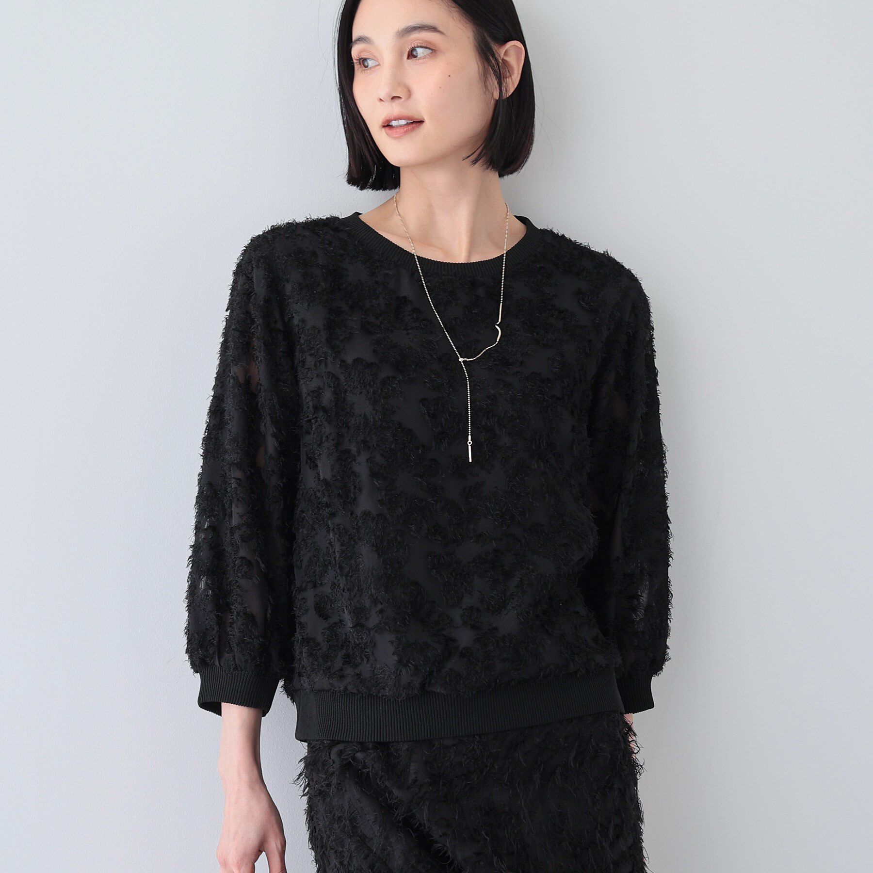 INDIVI「【トレンド／華やか】フリンジカットジャカードトップス」|シャツ・ブラウス|ブラック(019)