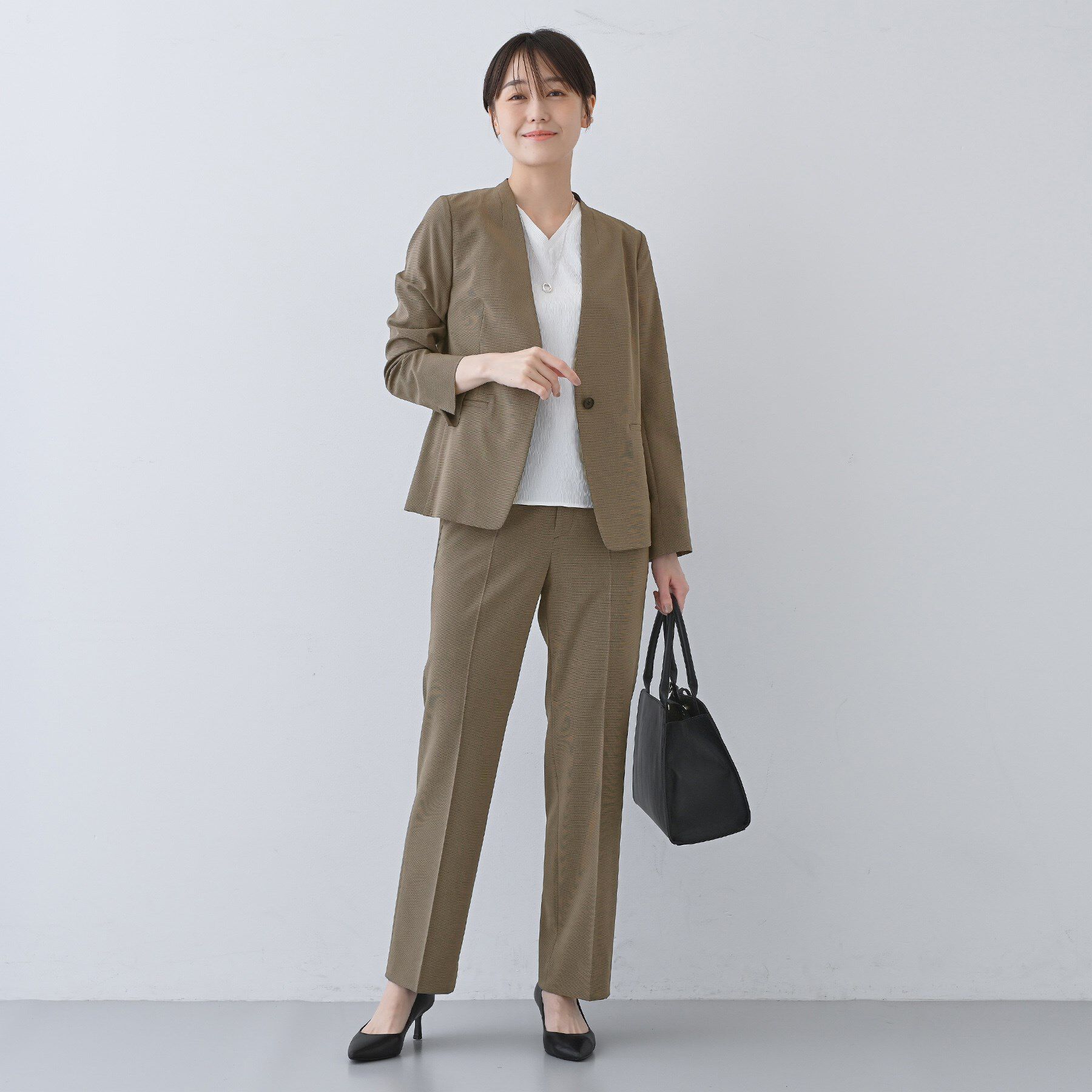 INDIVI「【洗える／夏スーツ】ミニ千鳥柄ノーカラージャケット」|ノーカラージャケット|