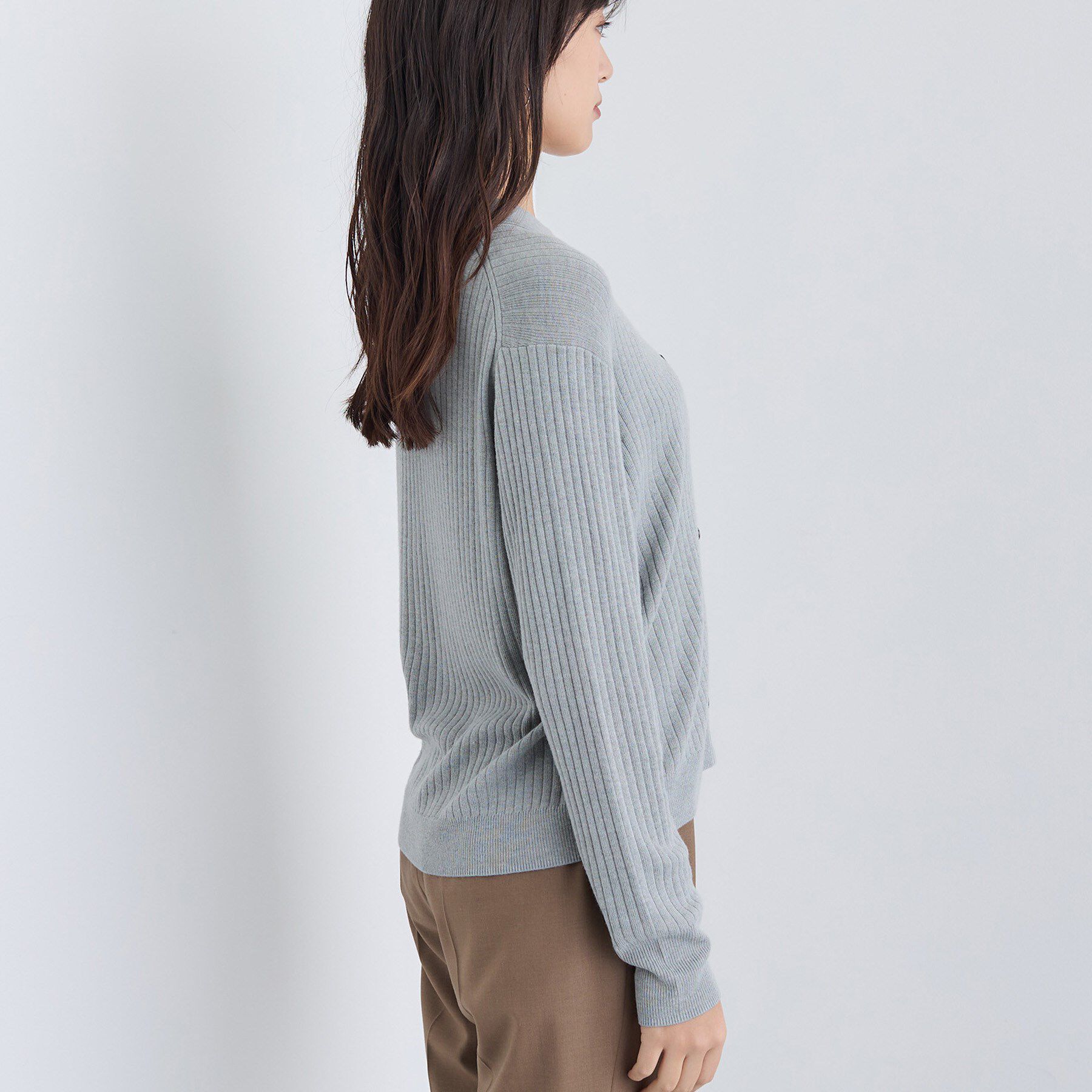 INDIVI「【トレンド】衿付きワイドリブニット」|カーディガン|