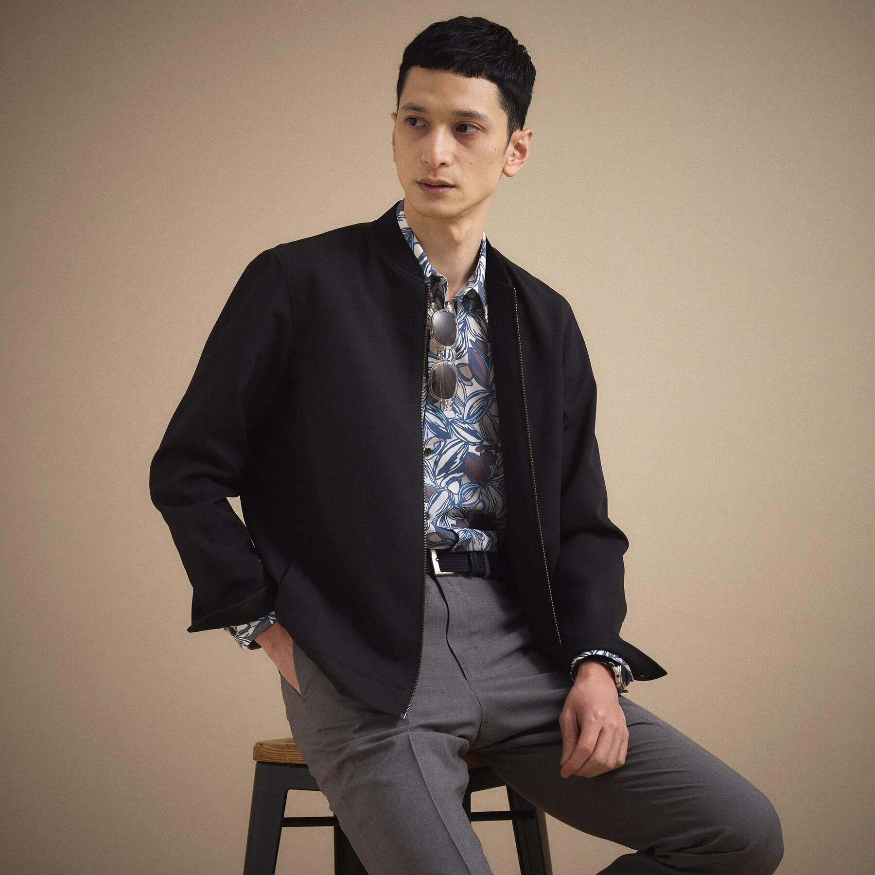 TAKEO KIKUCHI「リネンライクカルゼ リブブルゾン」|ブルゾン・スタジャン|ブラック(019)