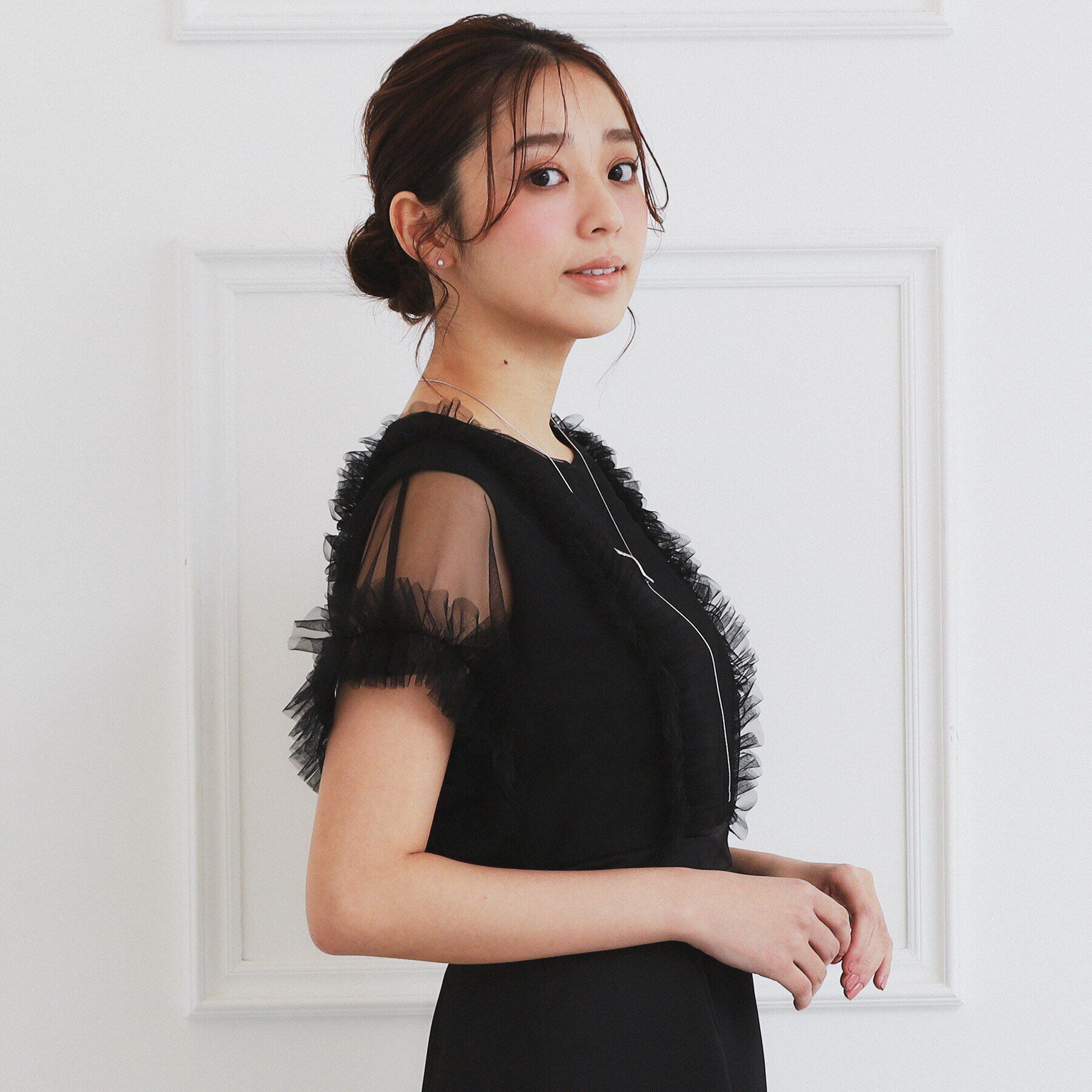 index「チュールフリルレイヤードサテンワンピース【洗濯機洗い可】」|ワンピース|