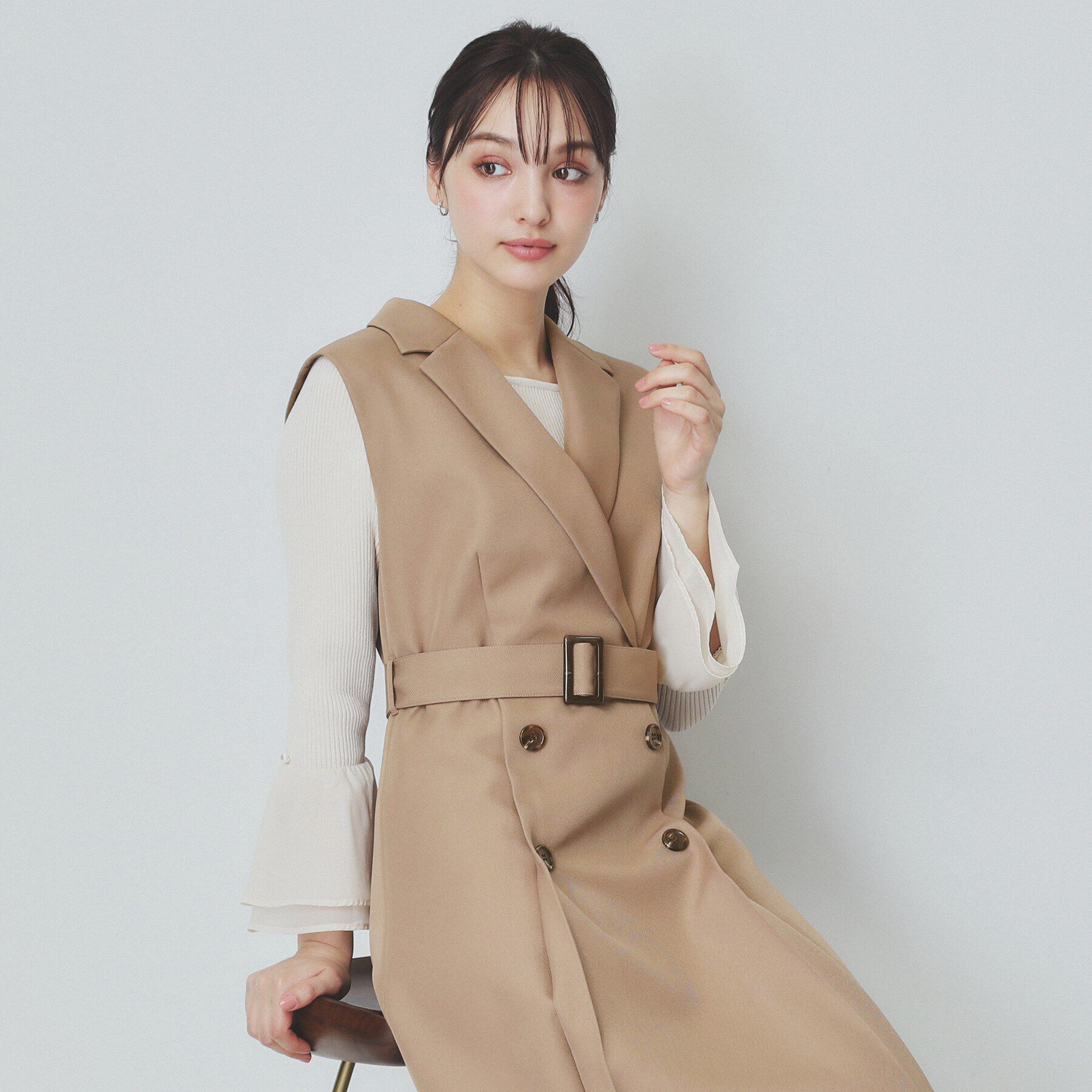 index「衿付きトレンチワンピース【洗濯機洗い可/防シワ/イージーアイロン】」|ワンピース|キャメルブラウン(0