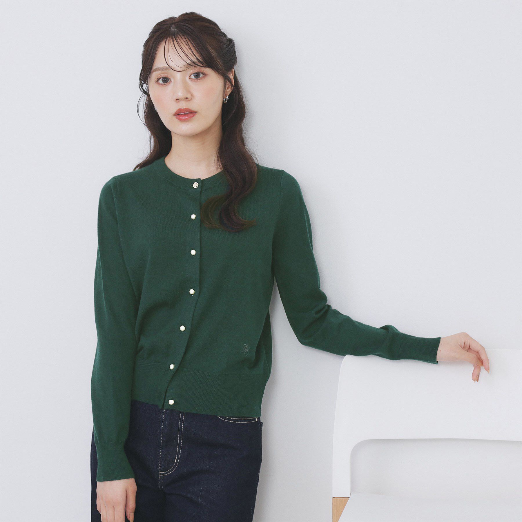 index「ビジュークルーネックカーディガン【洗濯機OK】」|カーディガン|グリーン(824)