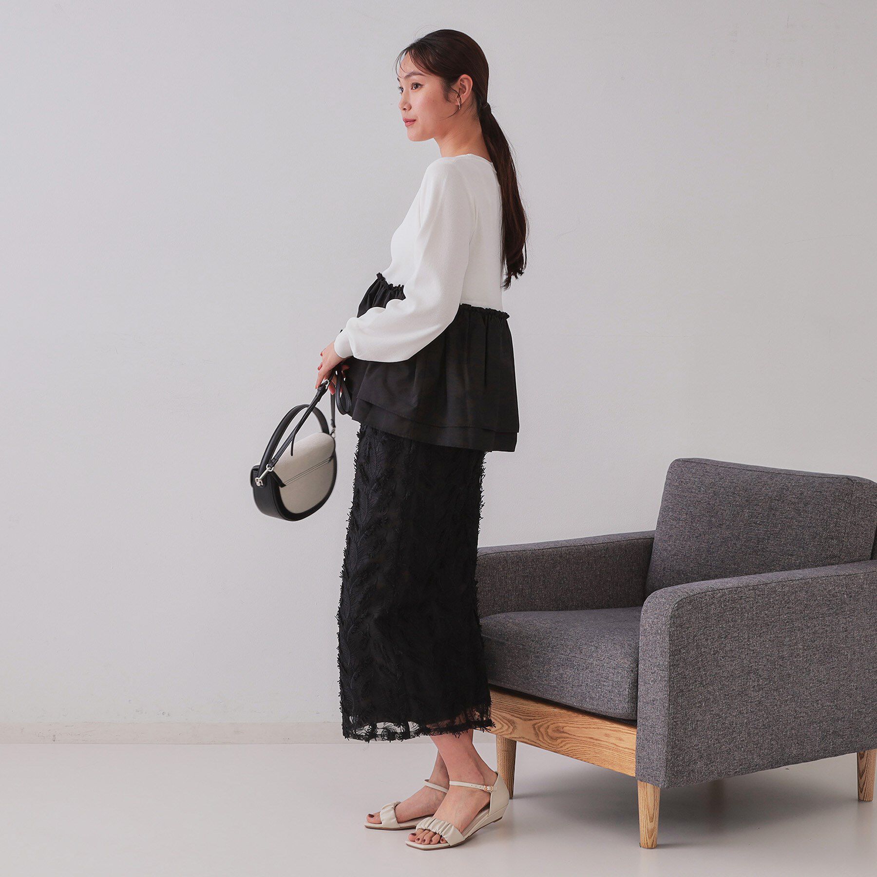 OPAQUE.CLIP「配色ペプラムドッキングニット【洗濯機洗い可】」|Tシャツ・カットソー|