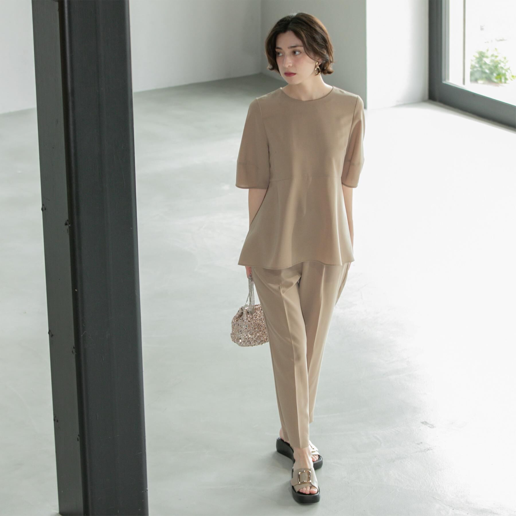 OPAQUE.CLIP「《6色展開》ストレッチペプラムブラウス/セットアップ対応【洗濯機洗い可/防シワ】」|シャツ・ブラウス|