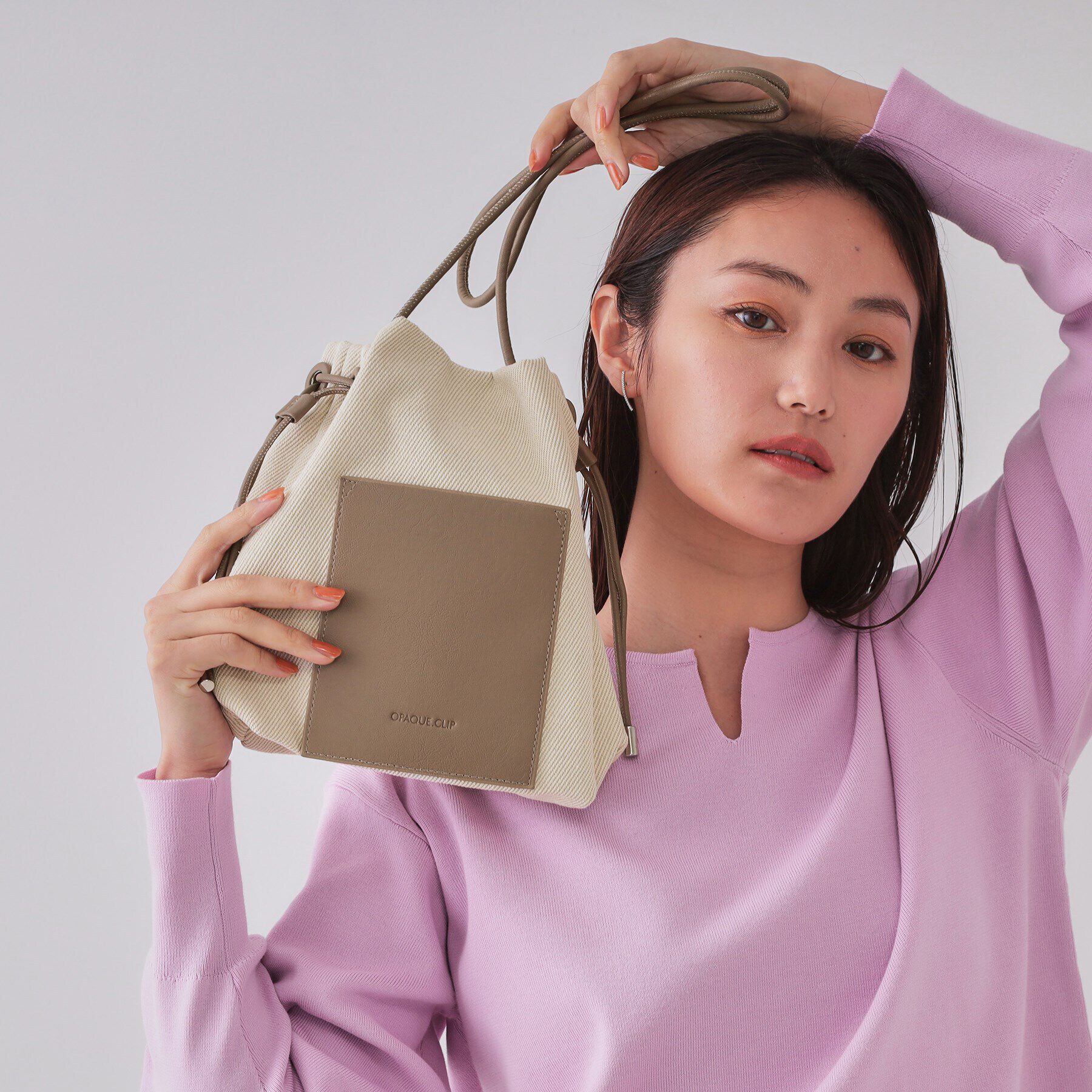 OPAQUE.CLIP「【長さ調整可能】巾着ドロストーリングミニショルダーバッグ」|ショルダー・メッセンジャー|モカブラウン(542