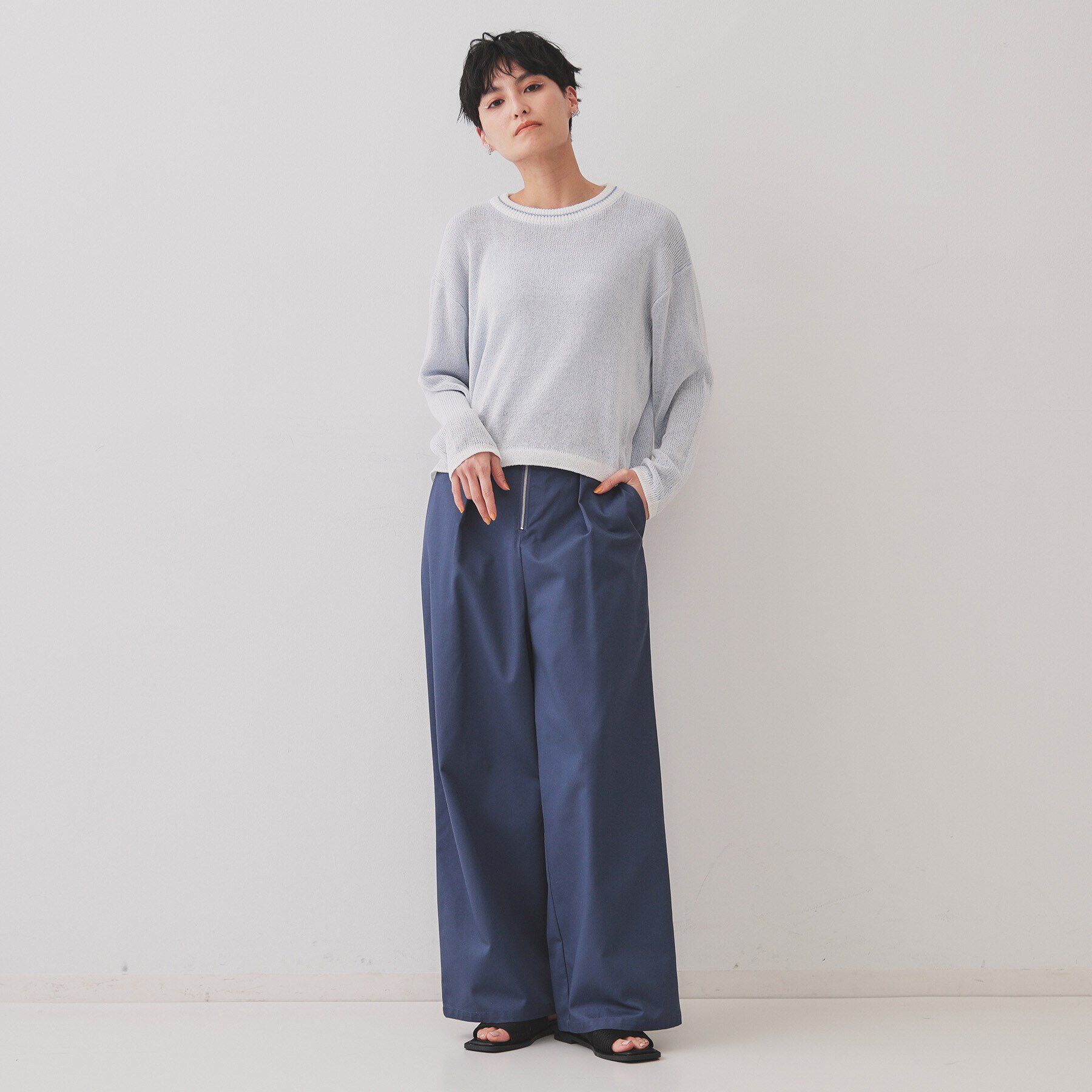 OPAQUE.CLIP「ラメライン配色使いリラクシーニット【洗濯機洗い可】」|ニット・セーター|