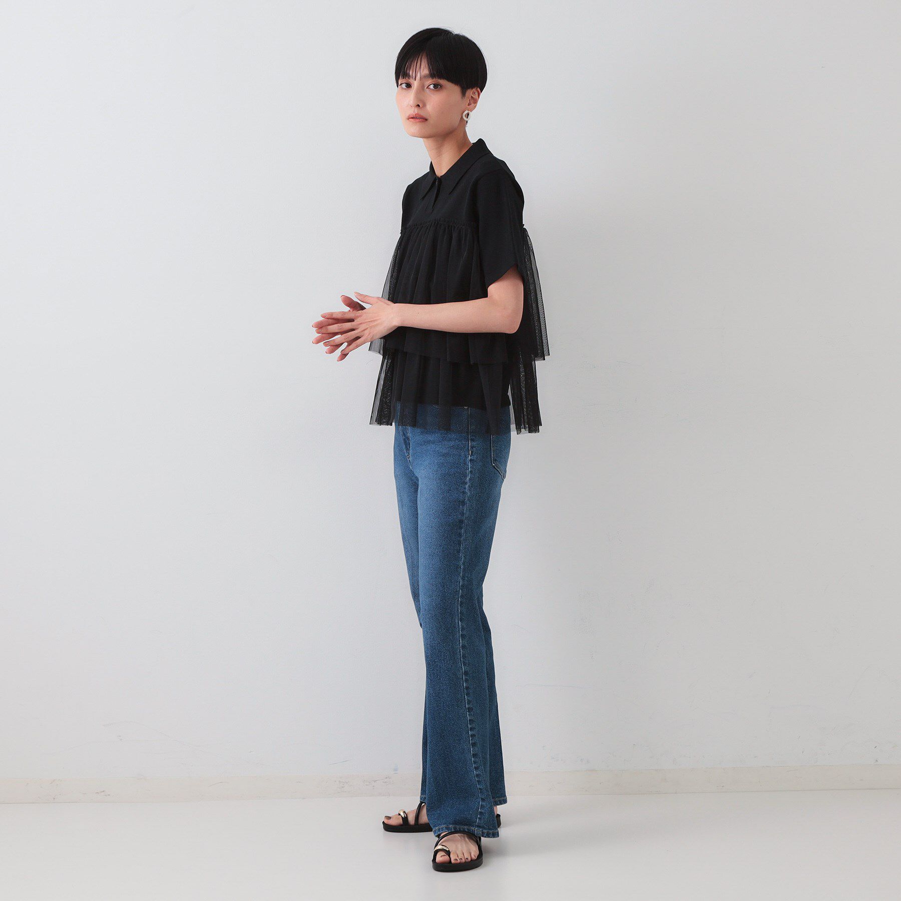 OPAQUE.CLIP「チュールティアードドッキングポロニット【洗濯機洗い可】」|ニット・セーター|