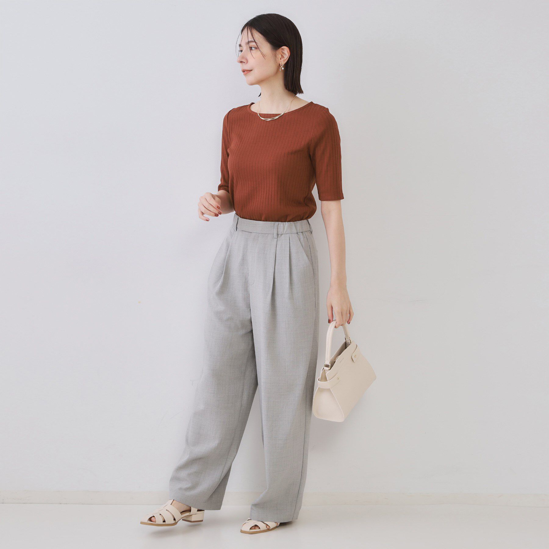 OPAQUE.CLIP「汗染み防止 ボートネックリブカットソー【洗濯機洗い可/抗ピル】」|Tシャツ・カットソー|