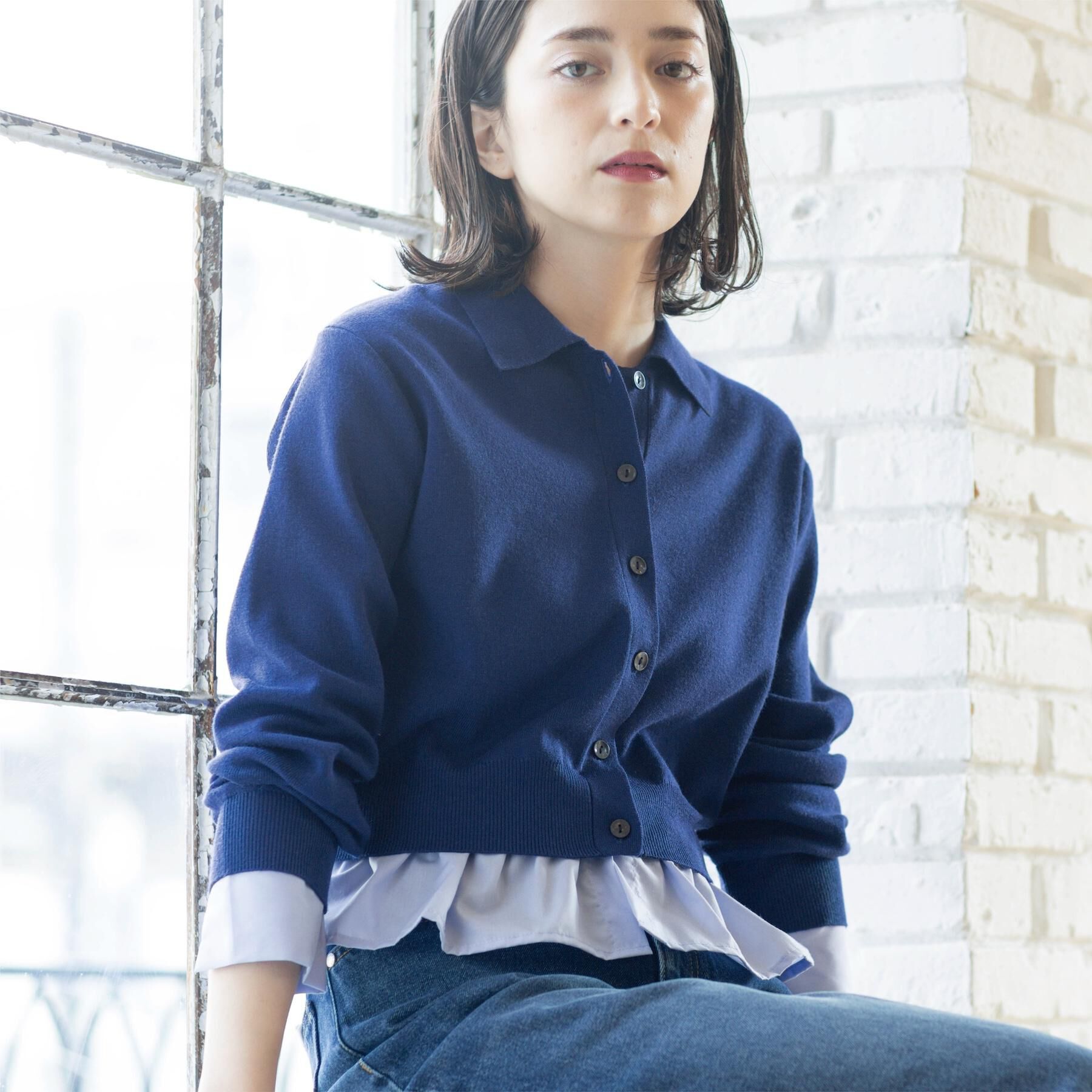 OPAQUE.CLIP「ポロ衿シャツドッキングニット【洗濯機OK】」|カーディガン|