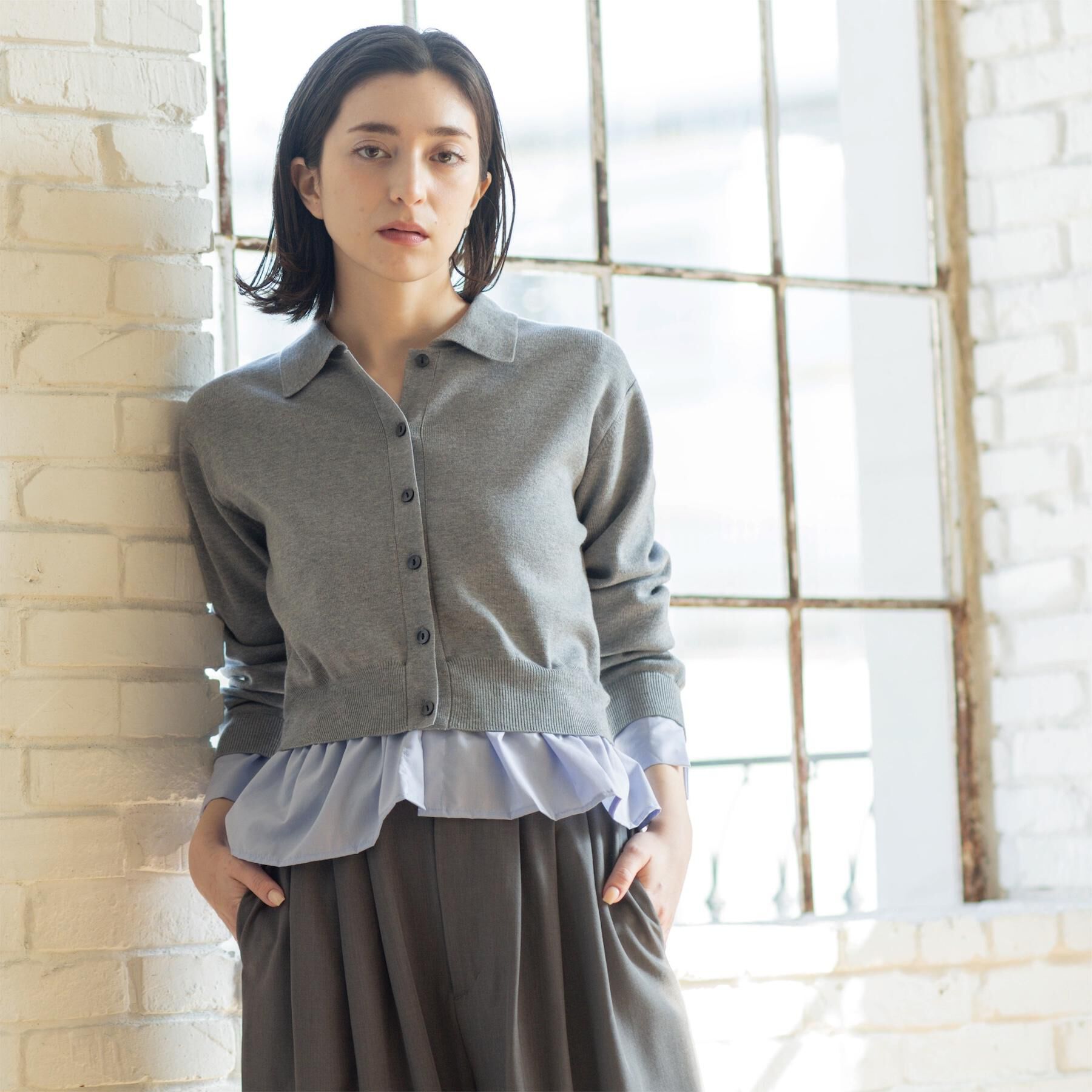 OPAQUE.CLIP「ポロ衿シャツドッキングニット【洗濯機OK】」|カーディガン|