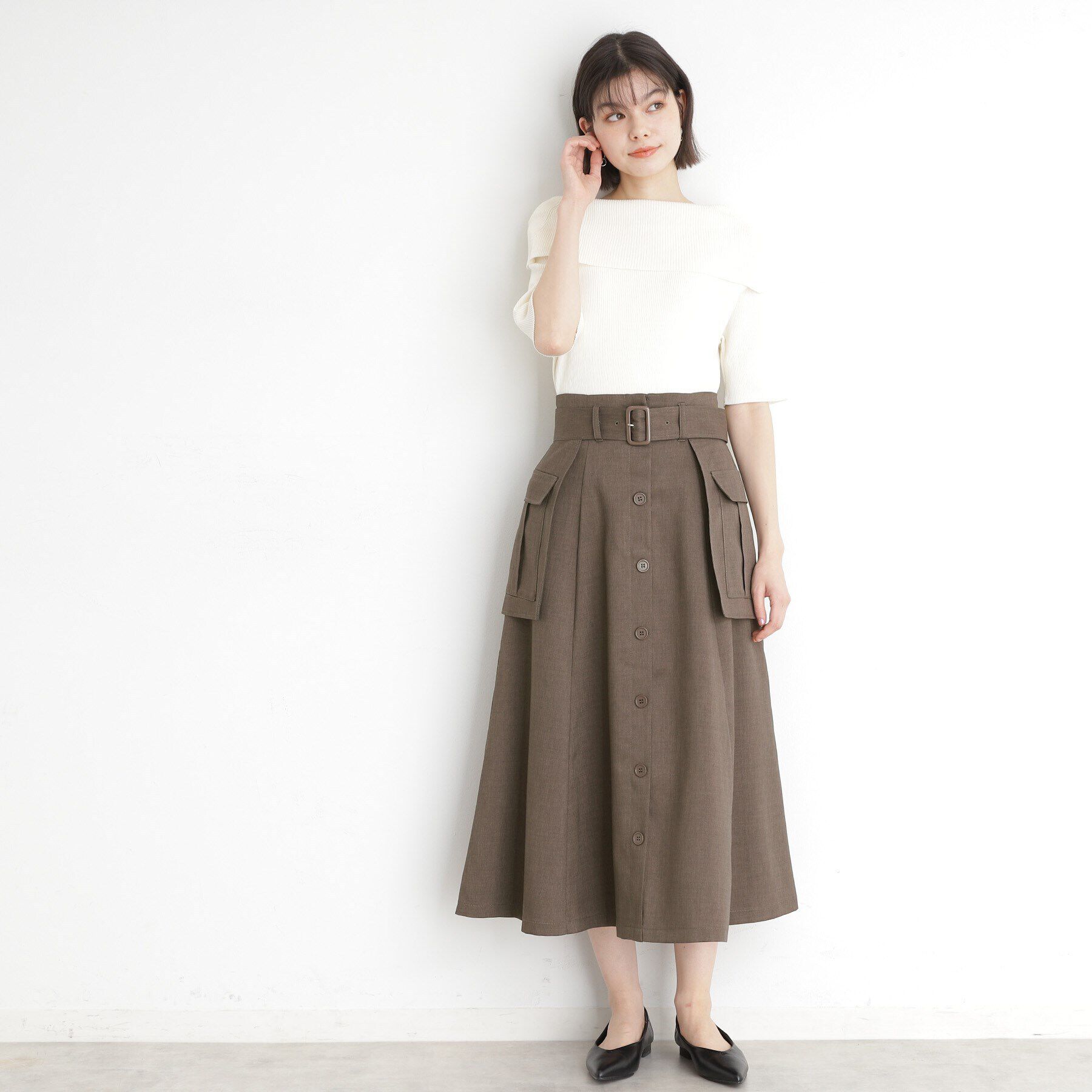 THE SHOP TK「フラップベルト付きスカート【洗える】」|スカート|