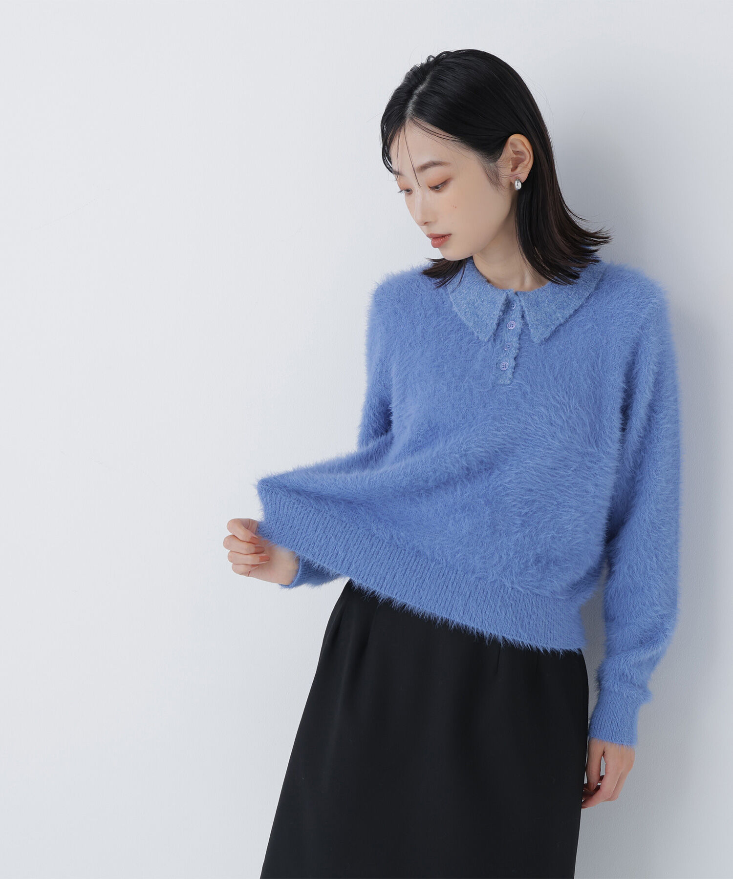  「シャギーポロニット」|ニット・セーター|ブルー
