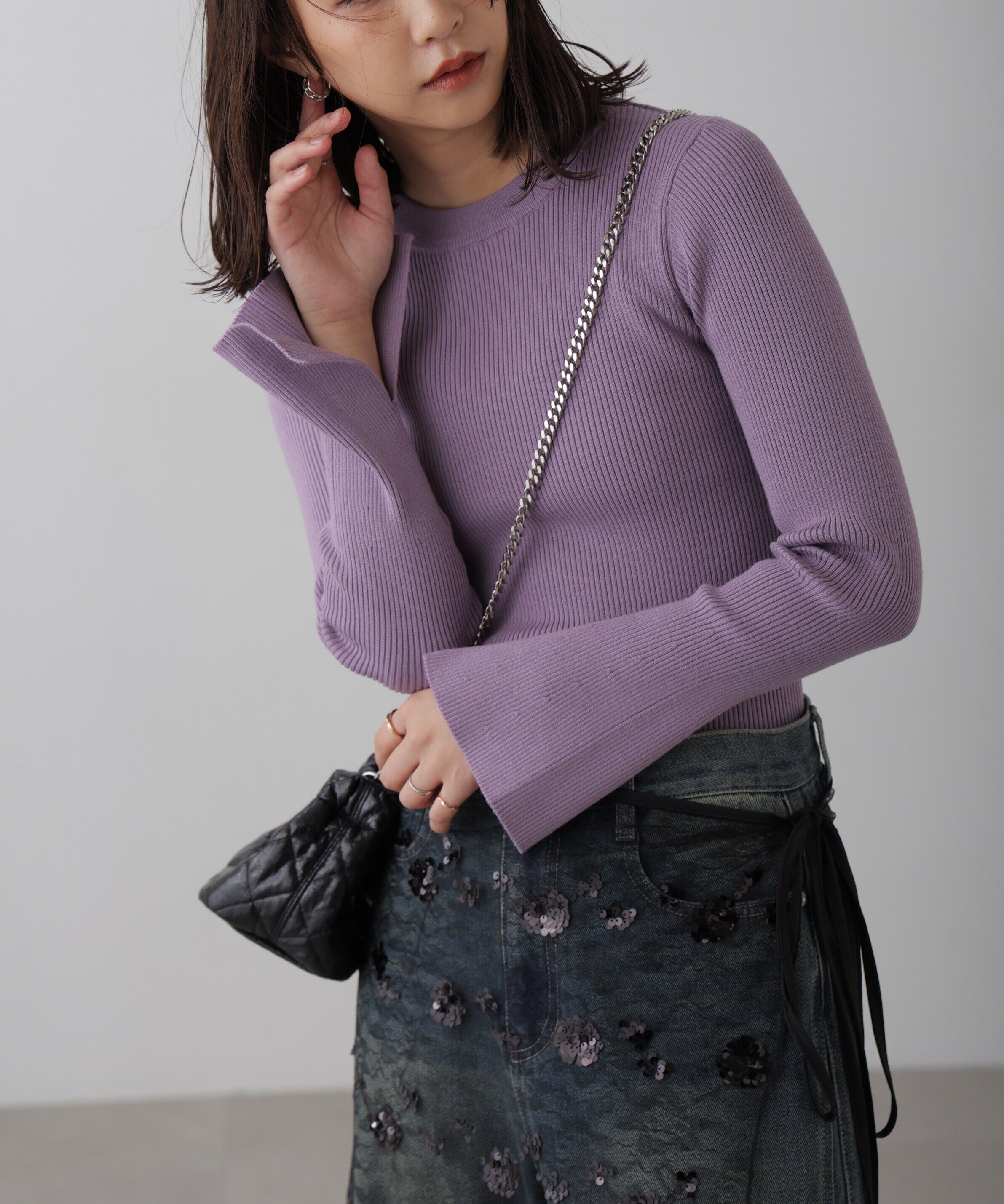  「〈洗える〉マシンウォッシャブルクルーネックニット」|ニット・セーター|パープル