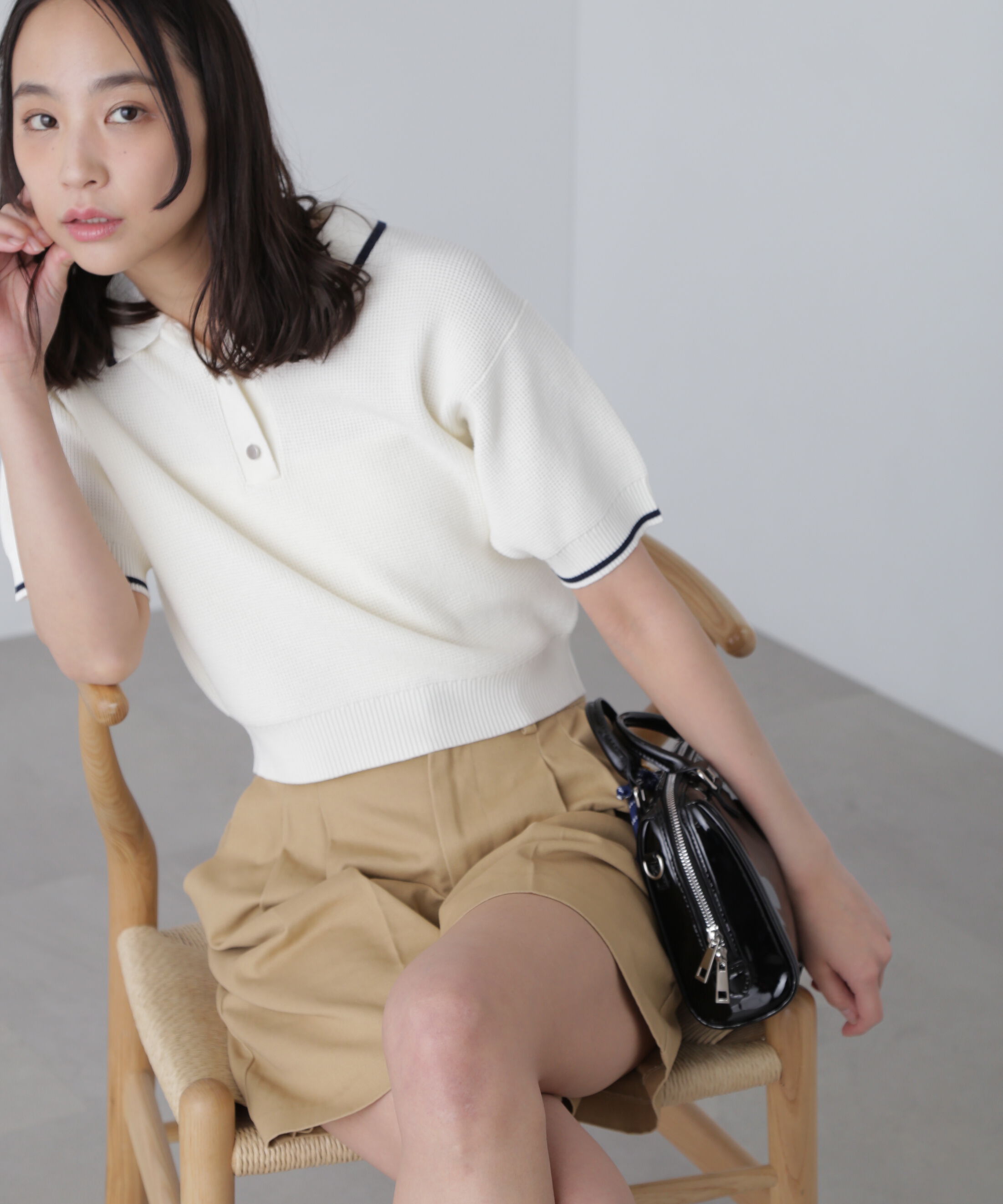  「配色ラインニットポロ」|ニット・セーター|