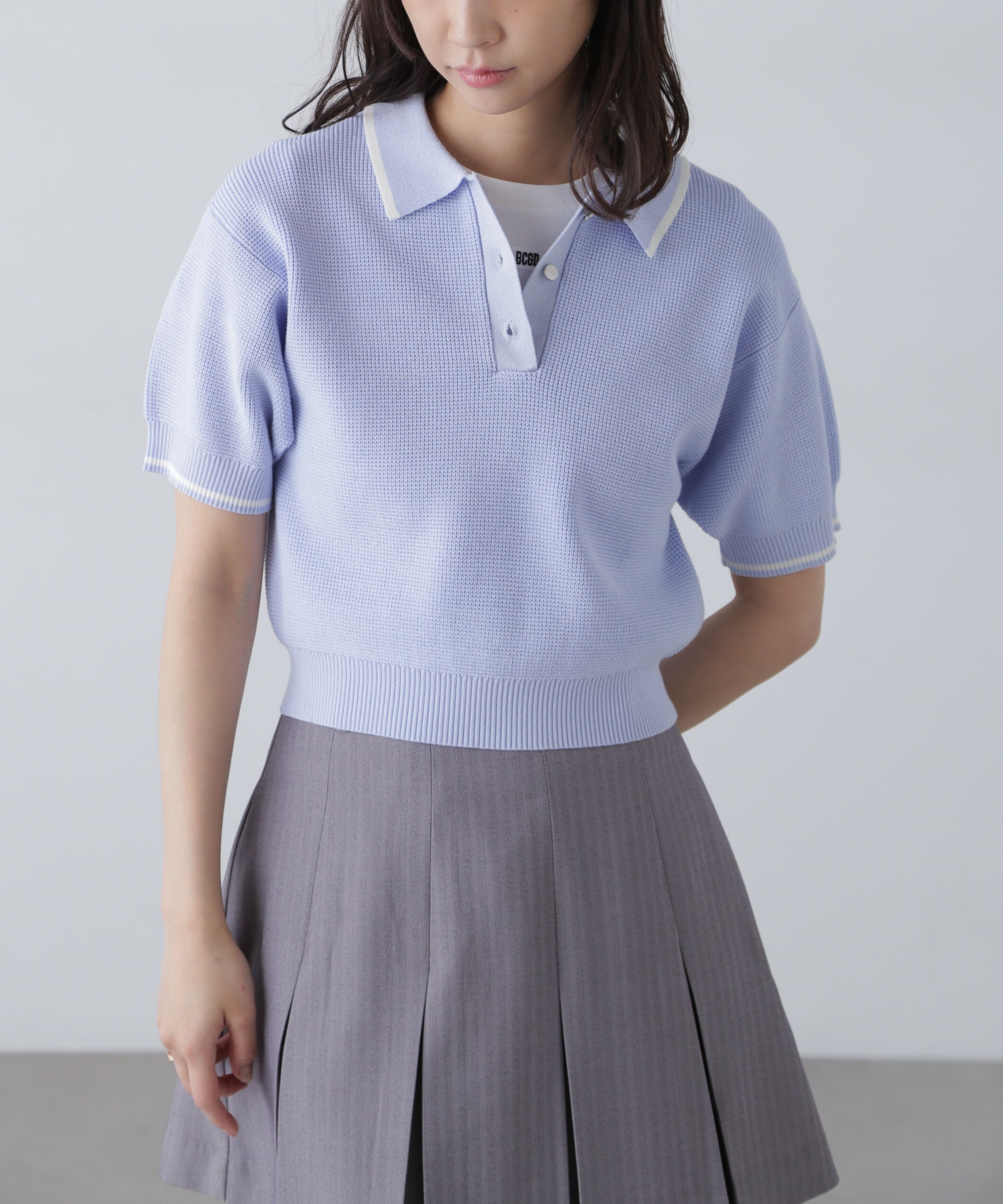  「配色ラインニットポロ」|ニット・セーター|