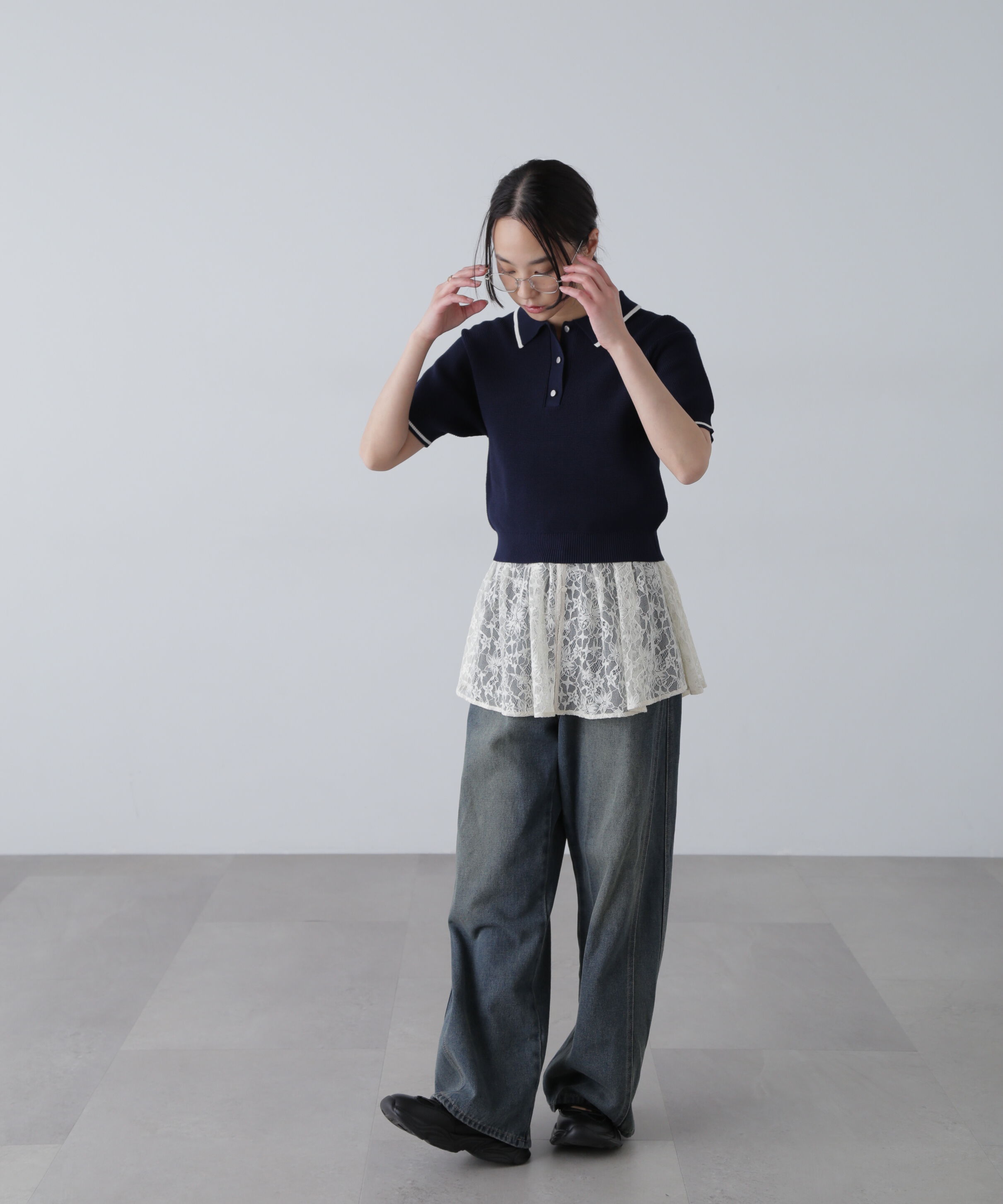  「配色ラインニットポロ」|ニット・セーター|