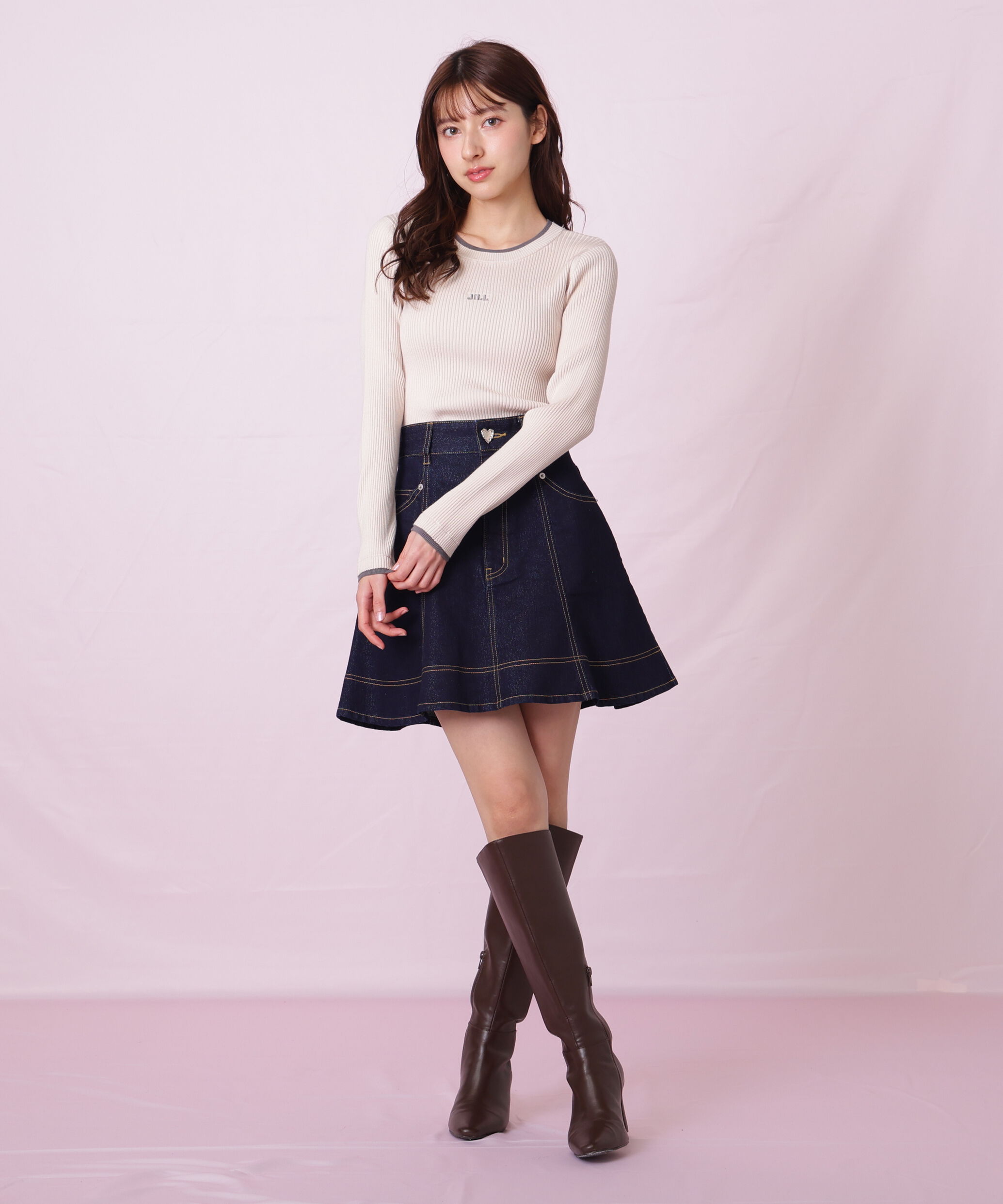  「ハートボタンフレアミニスカート」|スカート|ワンウォッシ