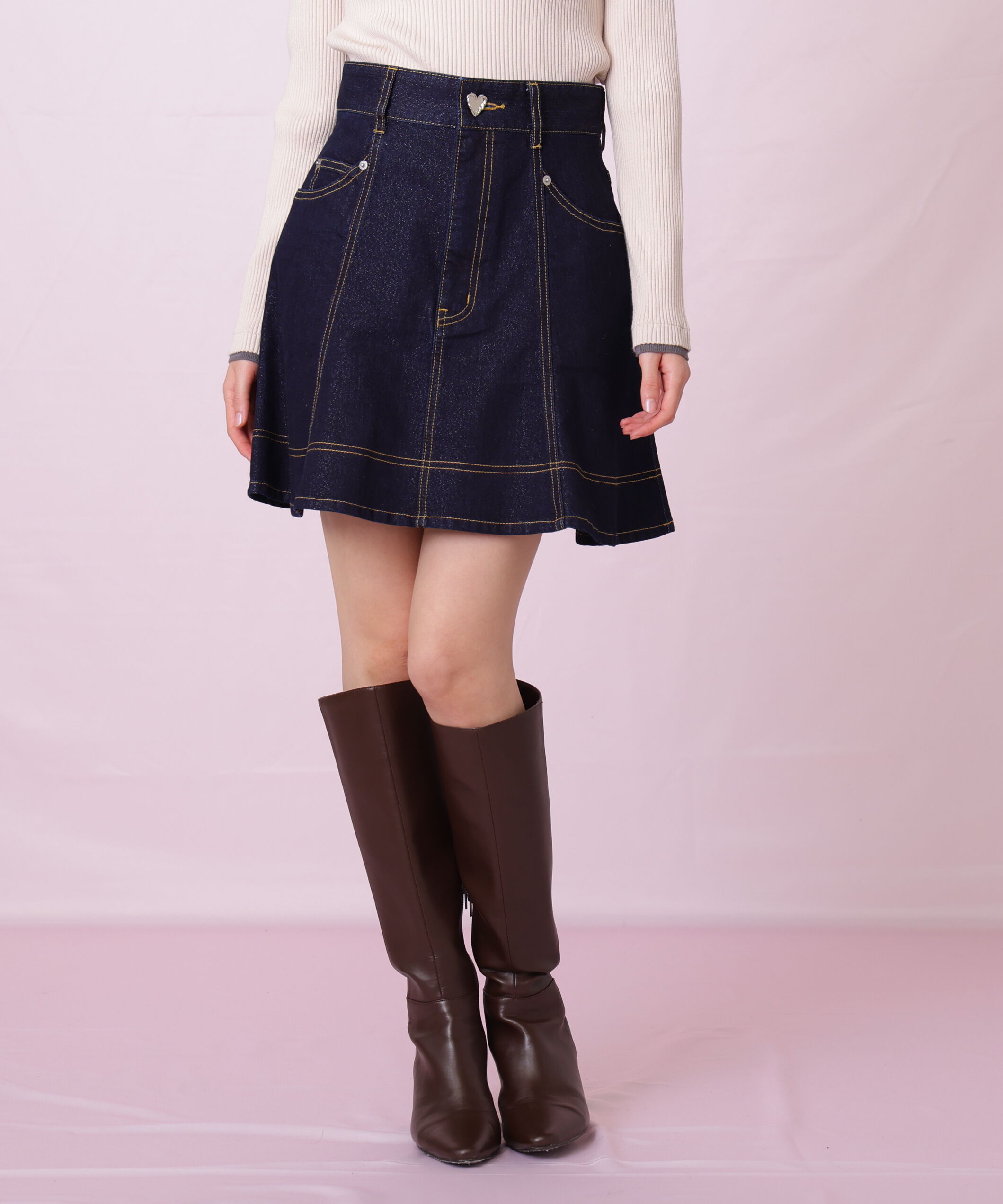  「ハートボタンフレアミニスカート」|スカート|