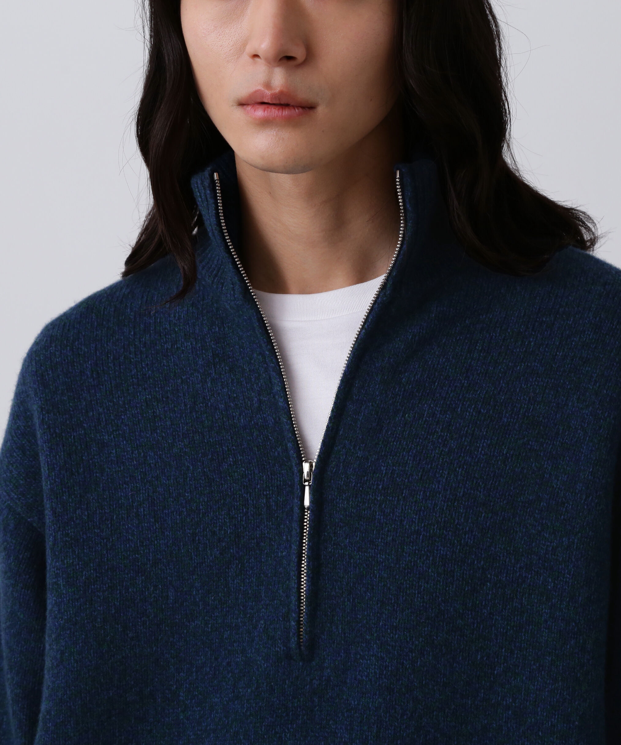 YLEVE 「YLEVE / WOOL CASHMERE MELANGE KNIT HALF ZIP PULL OVER」|ニット・セーター|