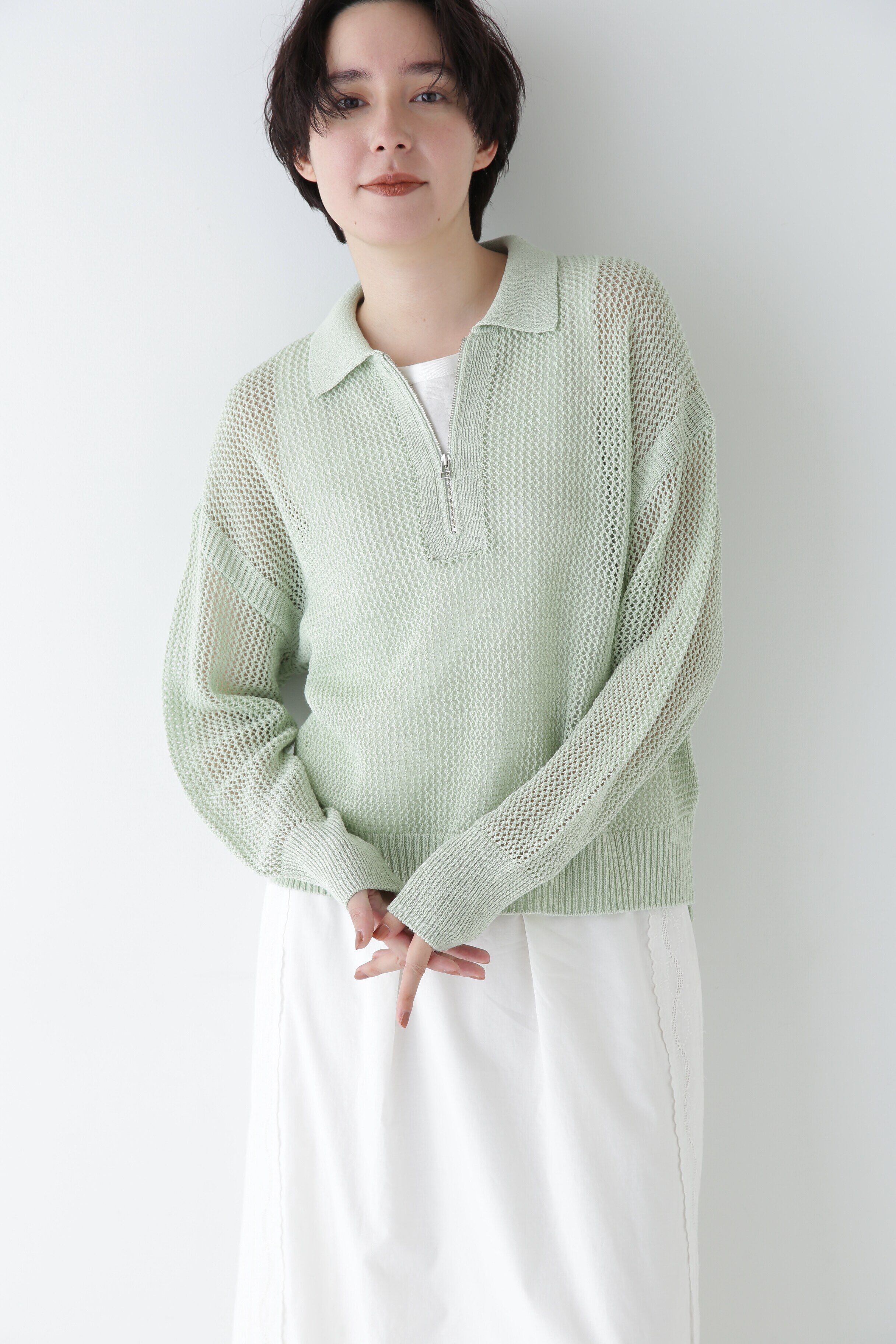  「◆【ウォッシャブル】テープヤーンメッシュスキッパープルオーバー」|ニット・セーター|ライトグリー