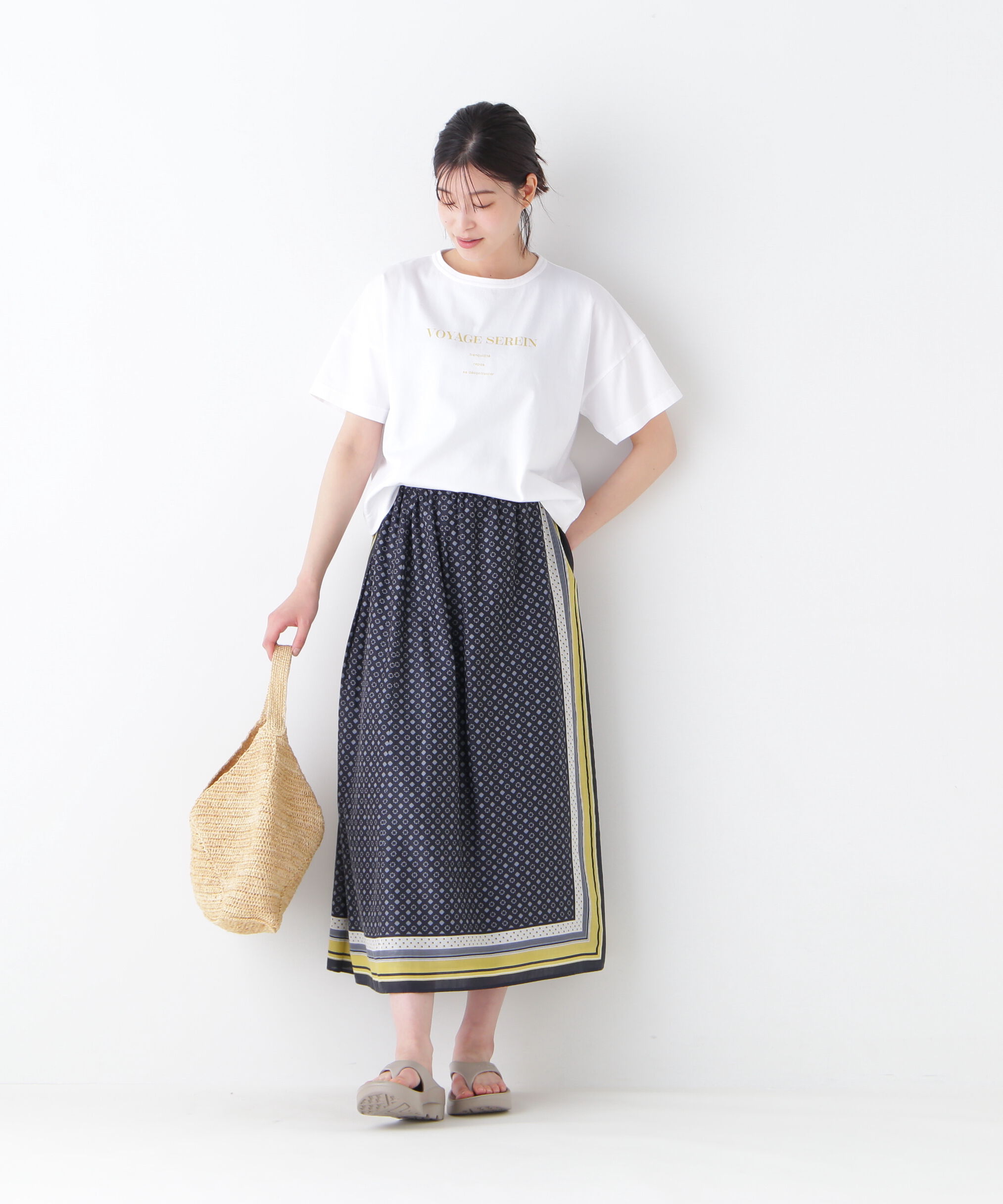  「◆コットンセルロースパネル幾何プリントラップライクスカート」|スカート|