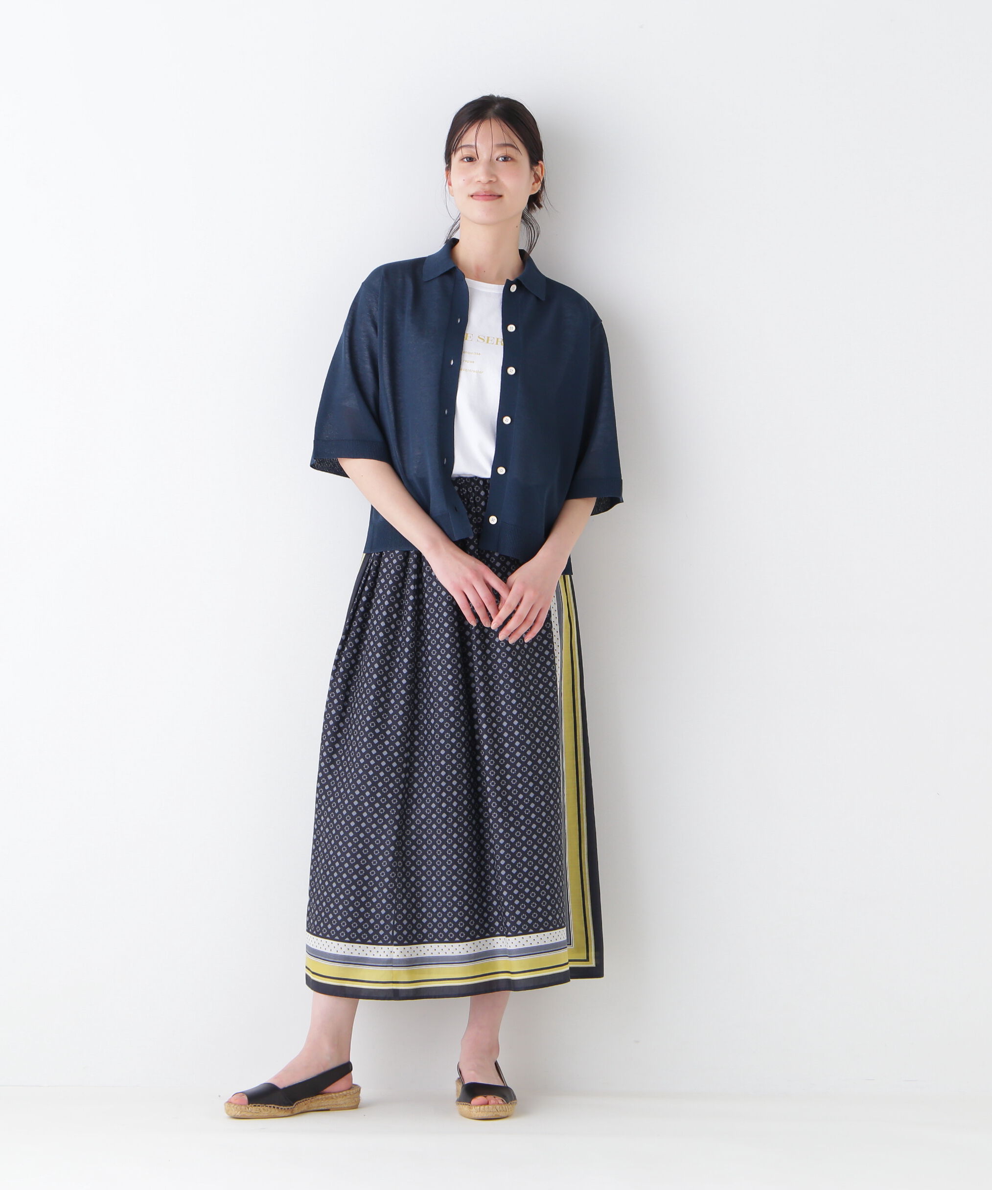  「◆コットンセルロースパネル幾何プリントラップライクスカート」|スカート|