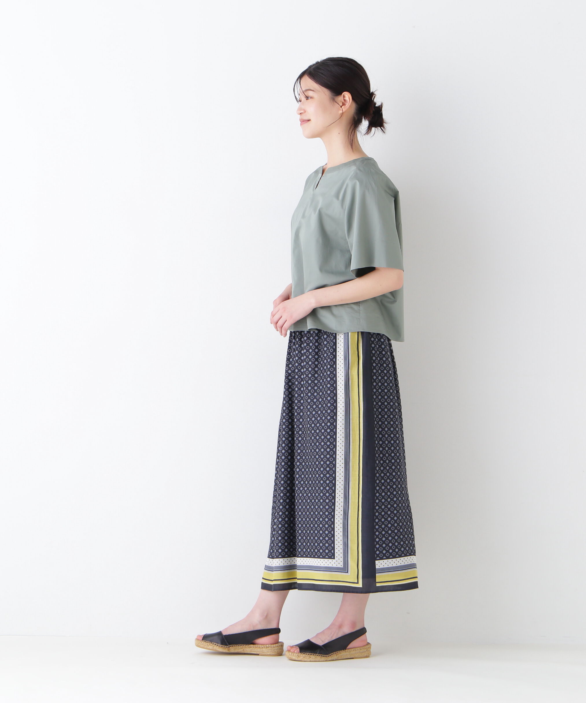  「◆コットンセルロースパネル幾何プリントラップライクスカート」|スカート|