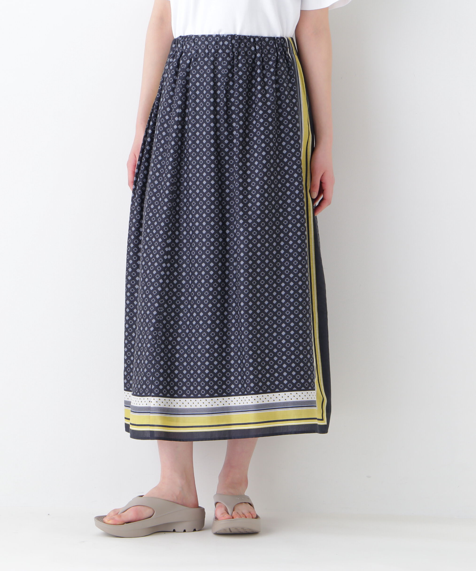  「◆コットンセルロースパネル幾何プリントラップライクスカート」|スカート|