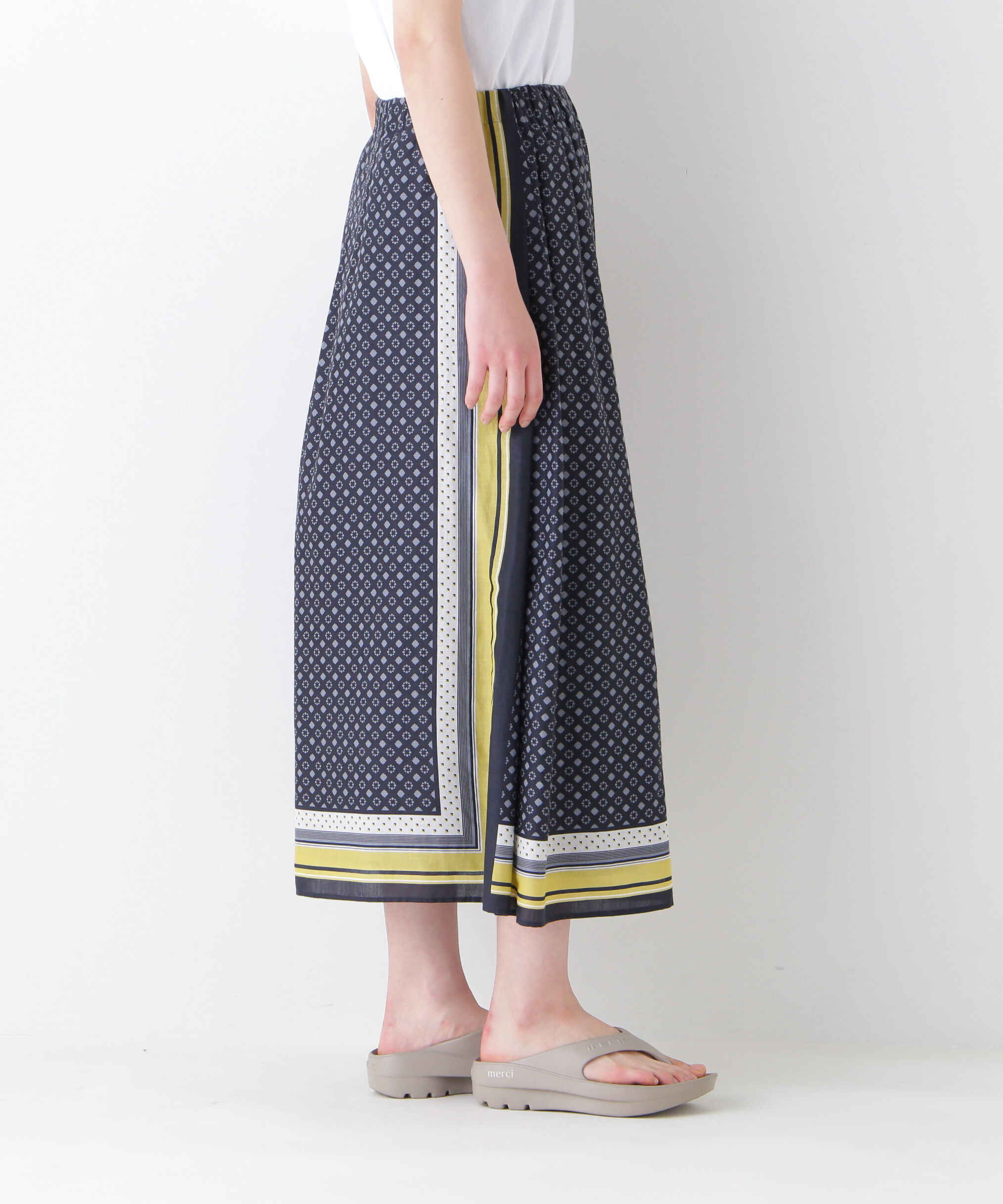  「◆コットンセルロースパネル幾何プリントラップライクスカート」|スカート|