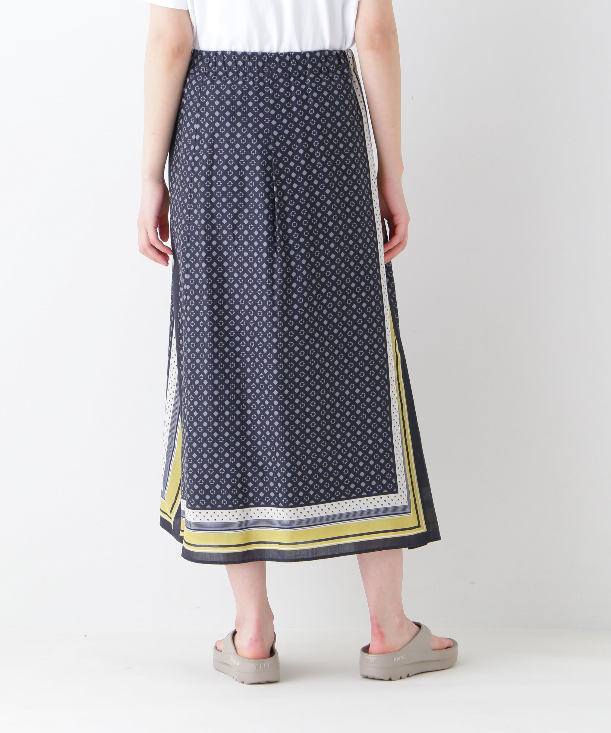  「◆コットンセルロースパネル幾何プリントラップライクスカート」|スカート|