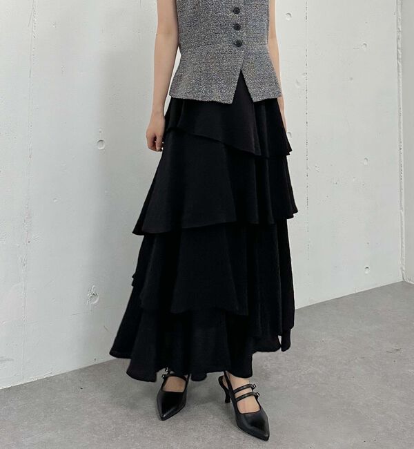 archives「アシメ楊柳シャイニーティアードスカート」|スカート|BLACK