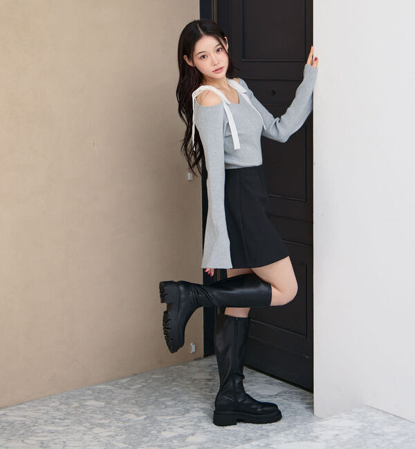 archives「ベロア肩リボンオフショルニットプルオーバー」|ニット・セーター|