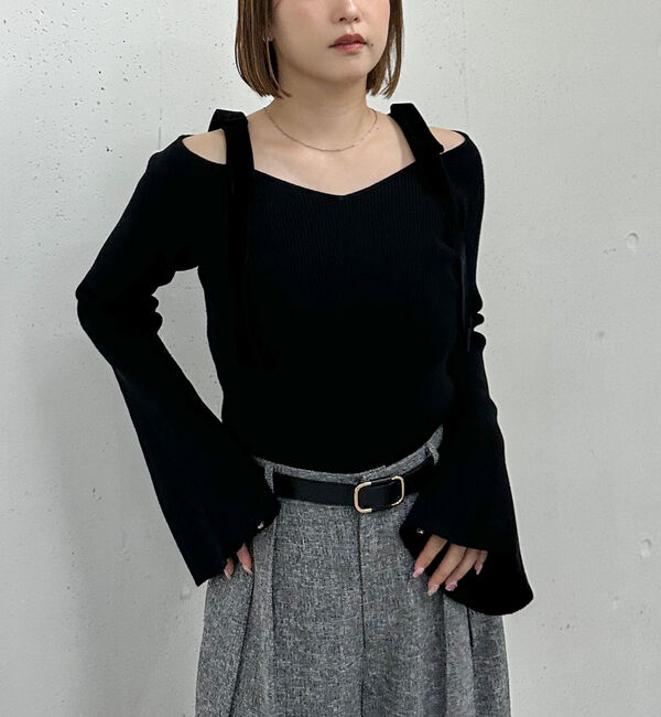 archives「ベロア肩リボンオフショルニットプルオーバー」|ニット・セーター|