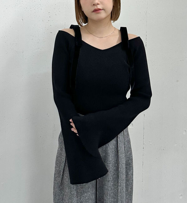 archives「ベロア肩リボンオフショルニットプルオーバー」|ニット・セーター|