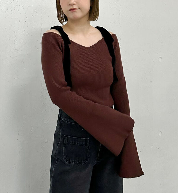 archives「ベロア肩リボンオフショルニットプルオーバー」|ニット・セーター|