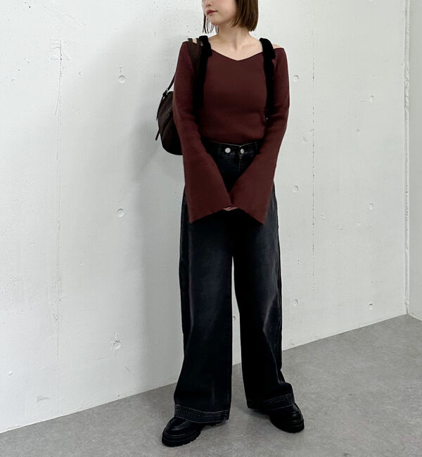 archives「ベロア肩リボンオフショルニットプルオーバー」|ニット・セーター|