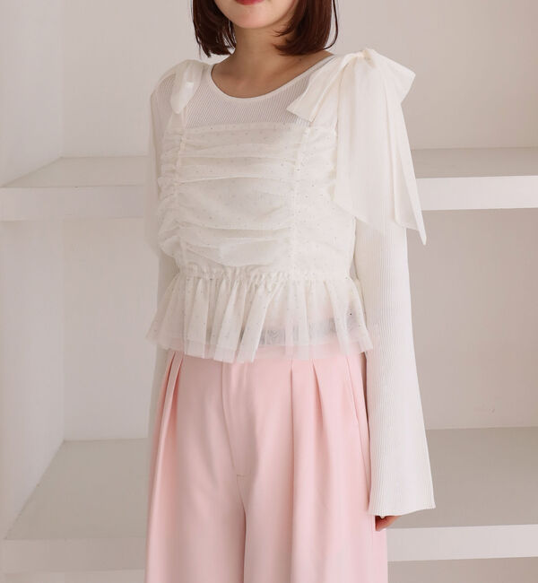 archives「ラインストーンチュールビスチェ&times;リブニットＳＥＴ」|カーディガン|